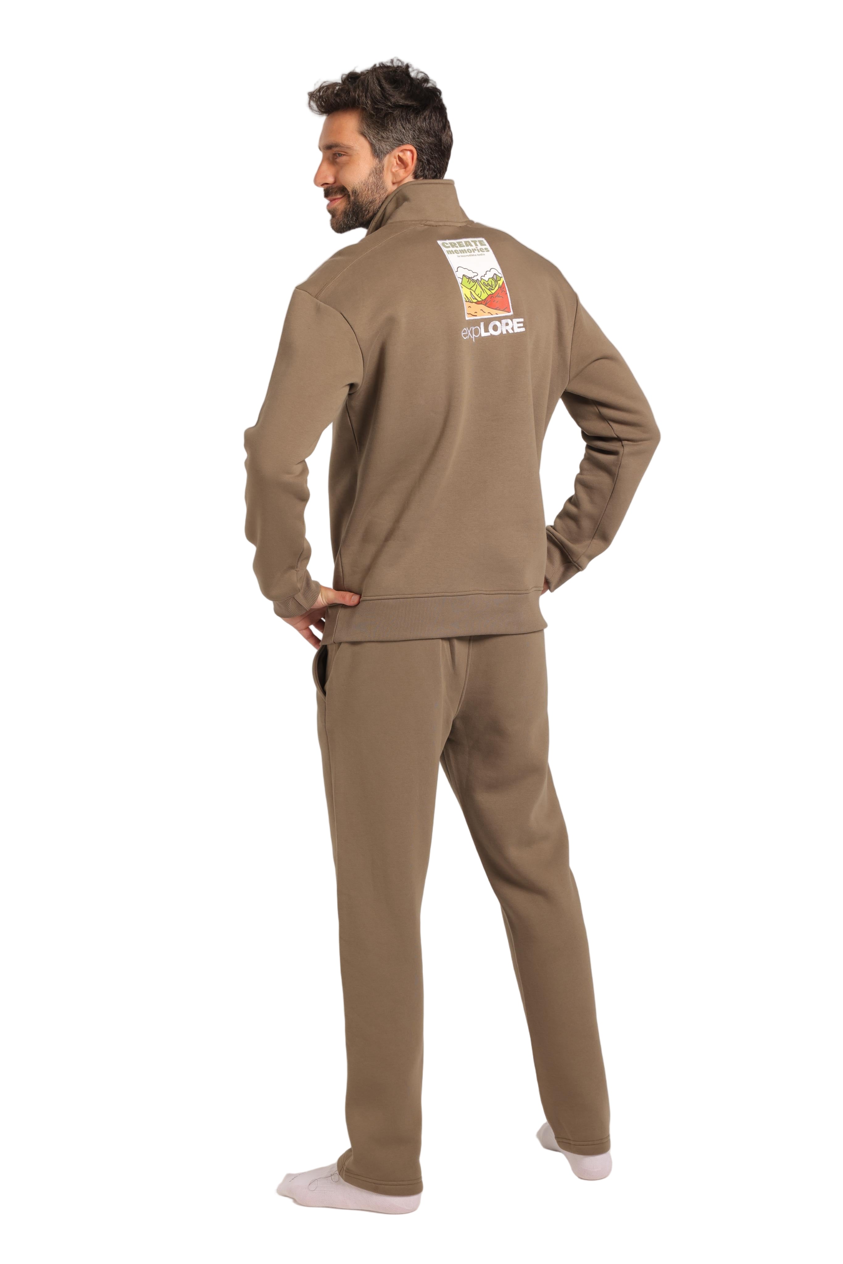 Tracksuit Loungewear Men's Quarter-Zip Oversized Set - Olive