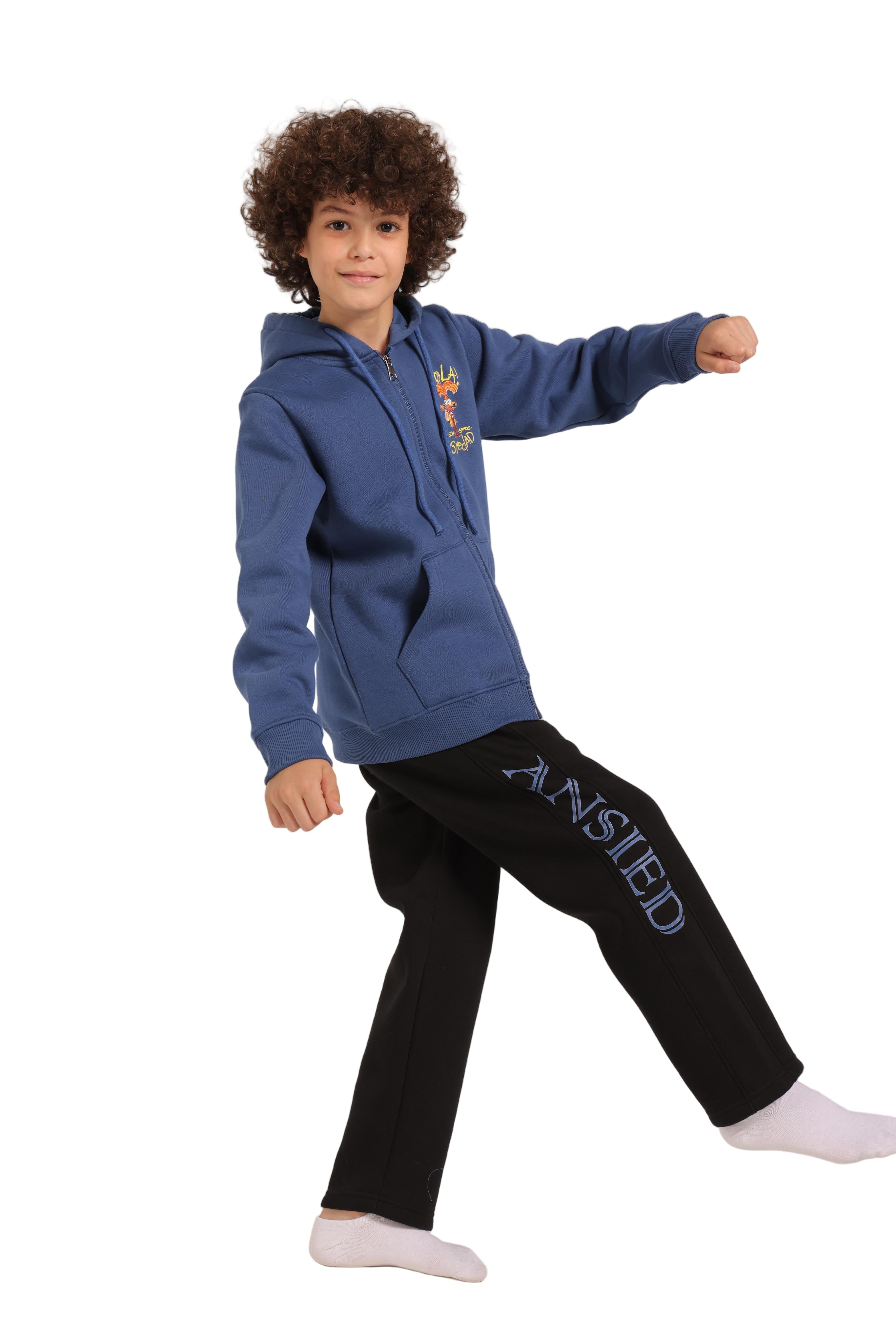 Boy's Zipped Hoodie and Pants Set - Cozy Winter Loungewear