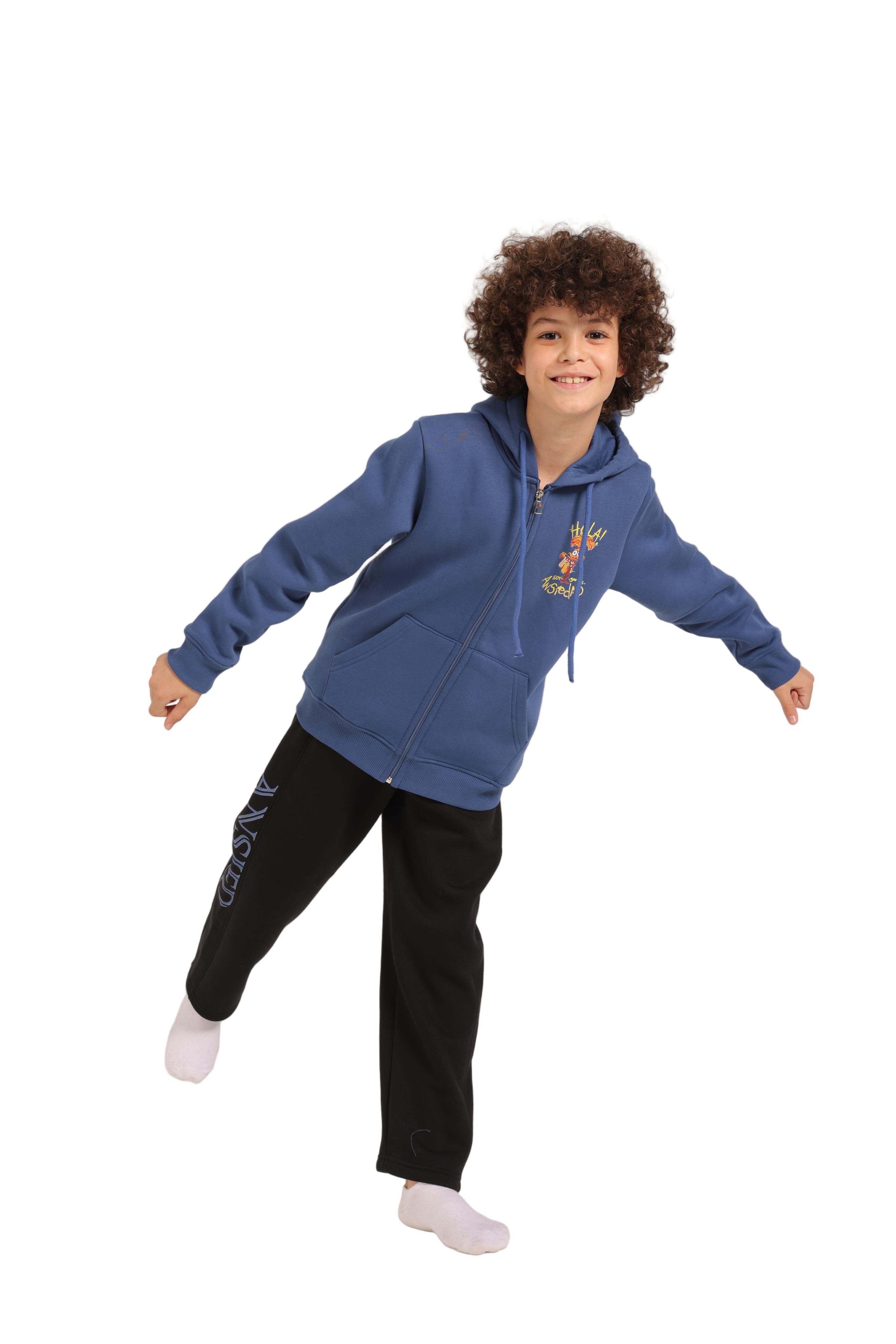 Boy's Zipped Hoodie and Pants Set - Cozy Winter Loungewear