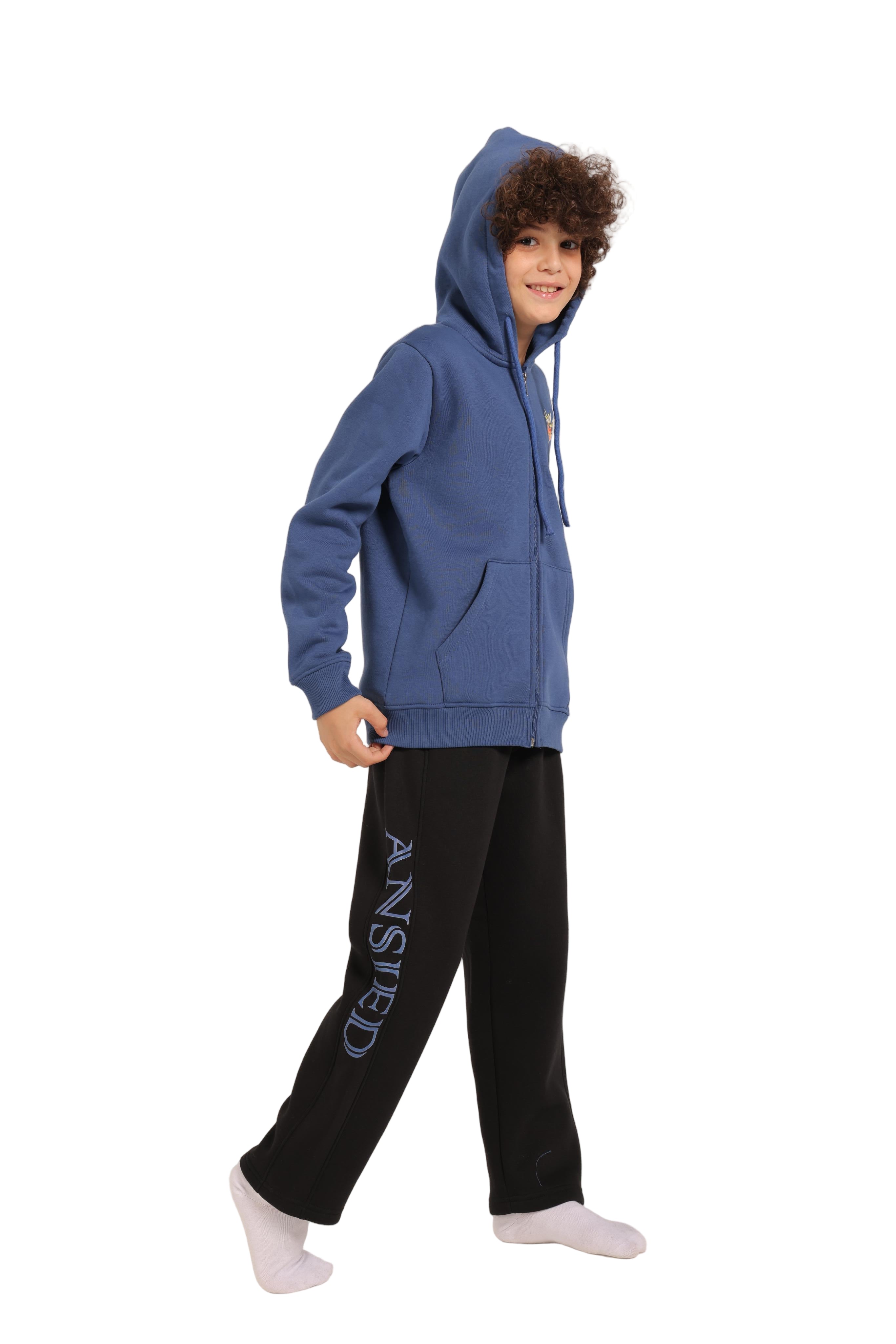 Boy's Zipped Hoodie and Pants Set - Cozy Winter Loungewear