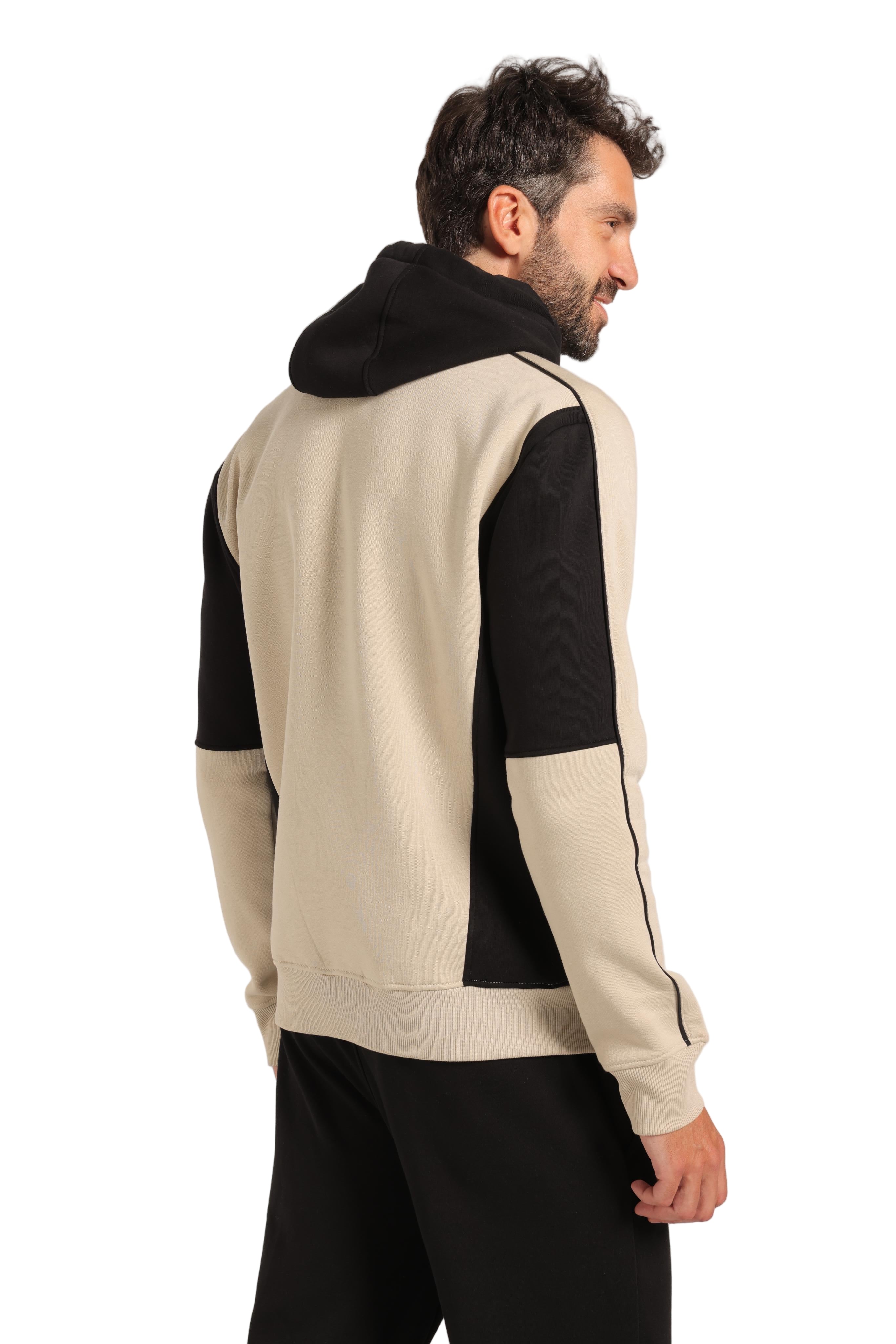 Men’s Beige and Black Milton Hoodie – Stylish Fleece-Lined Sweatshirt with “Breathe” Print