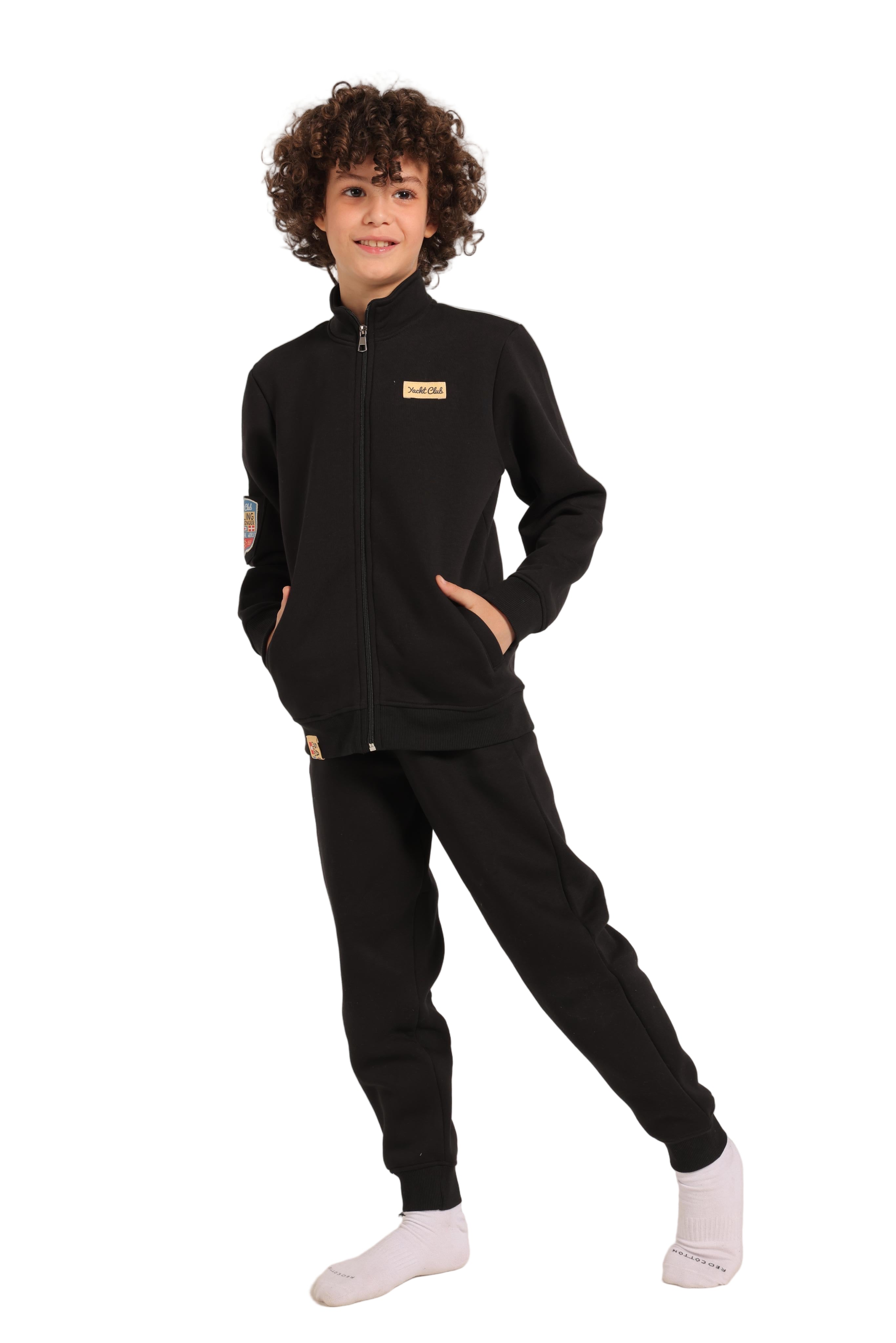 Boy’s Black Milton Tracksuit – Cozy Winter Set with Zipper Jacket & Jogger Pants