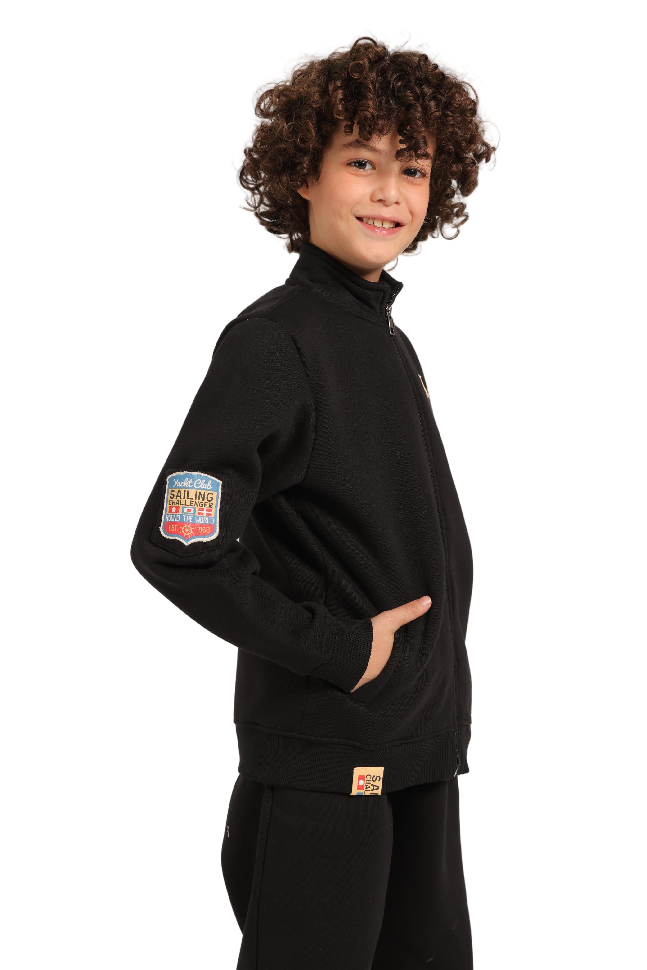 Boy’s Black Milton Tracksuit – Cozy Winter Set with Zipper Jacket & Jogger Pants