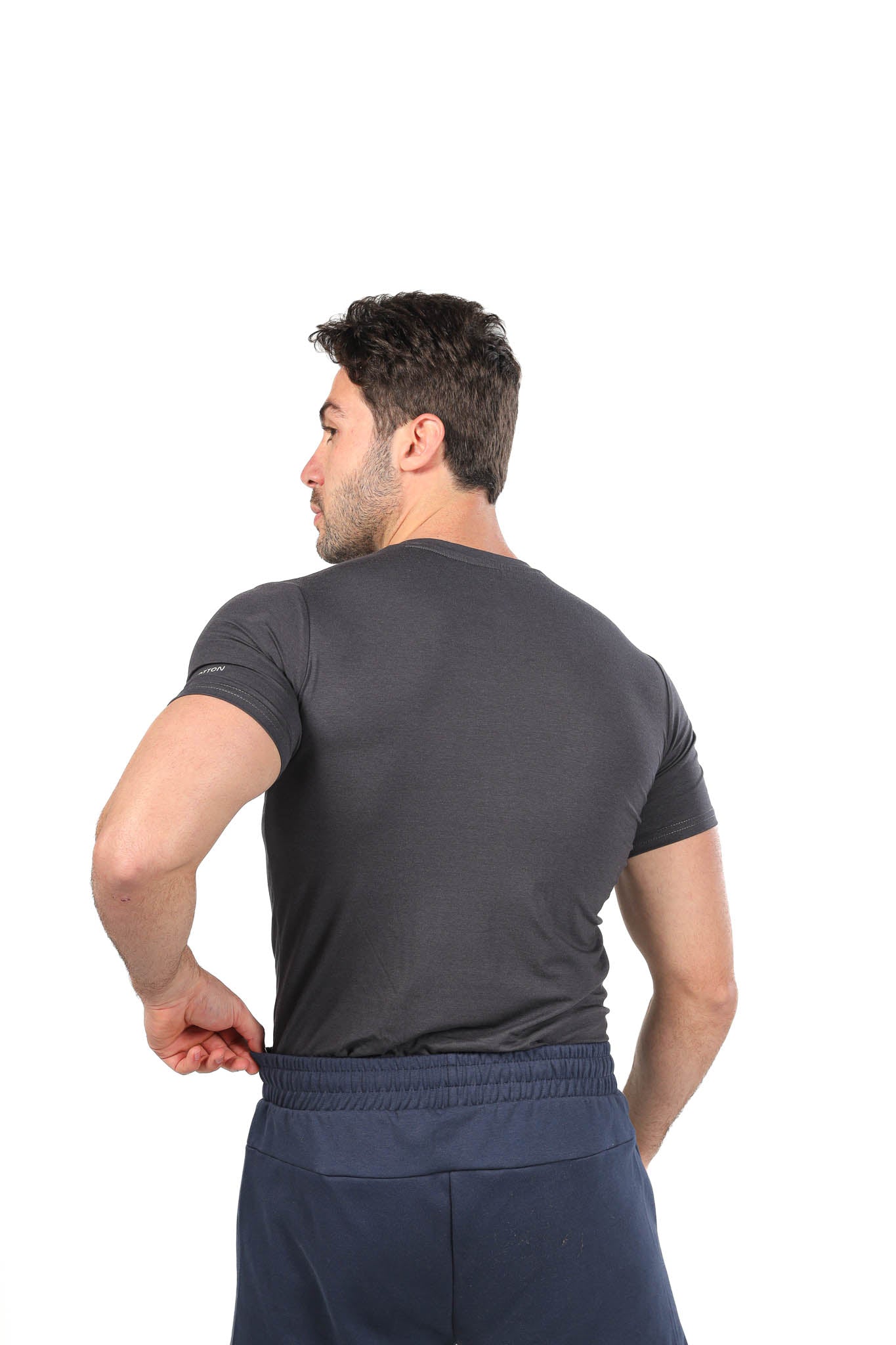 Red Cotton Short Sleeve Undershirt for Men V Neck - Gray