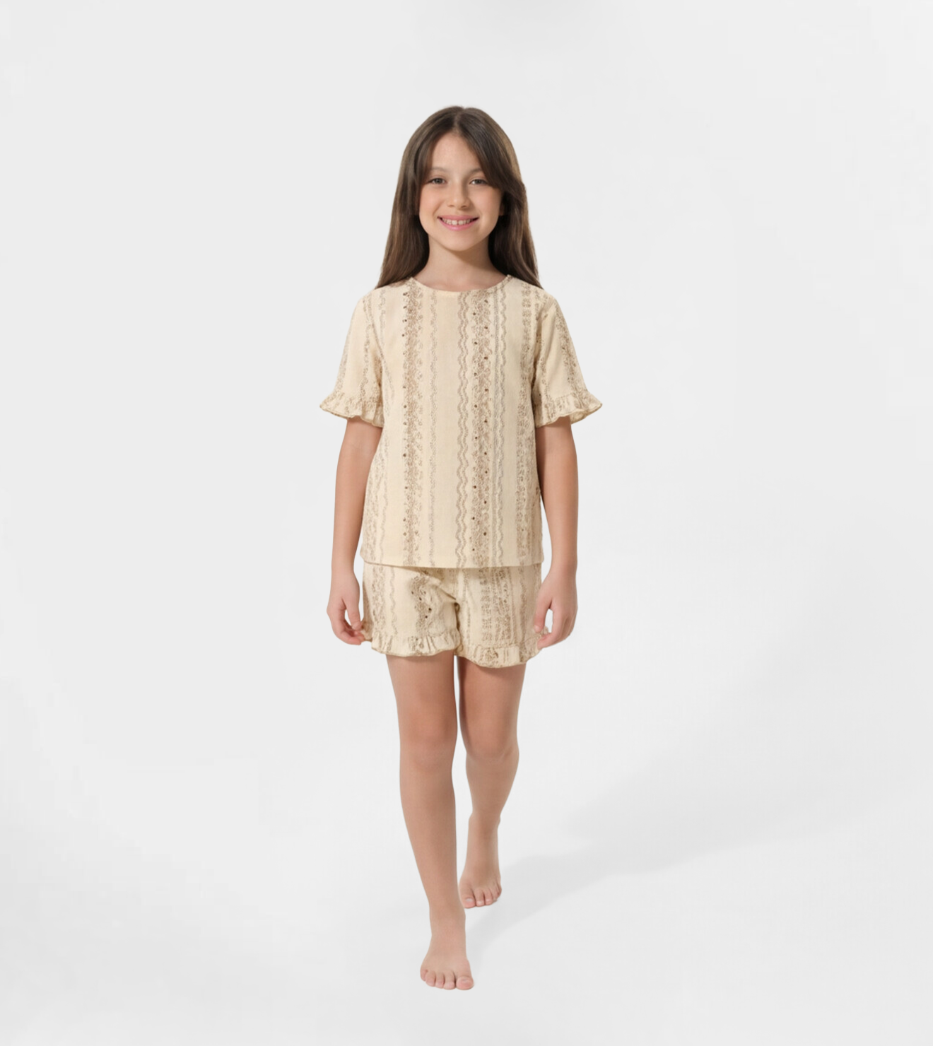 Girls Ruffle T-Shirt & Shorts Pajama Set