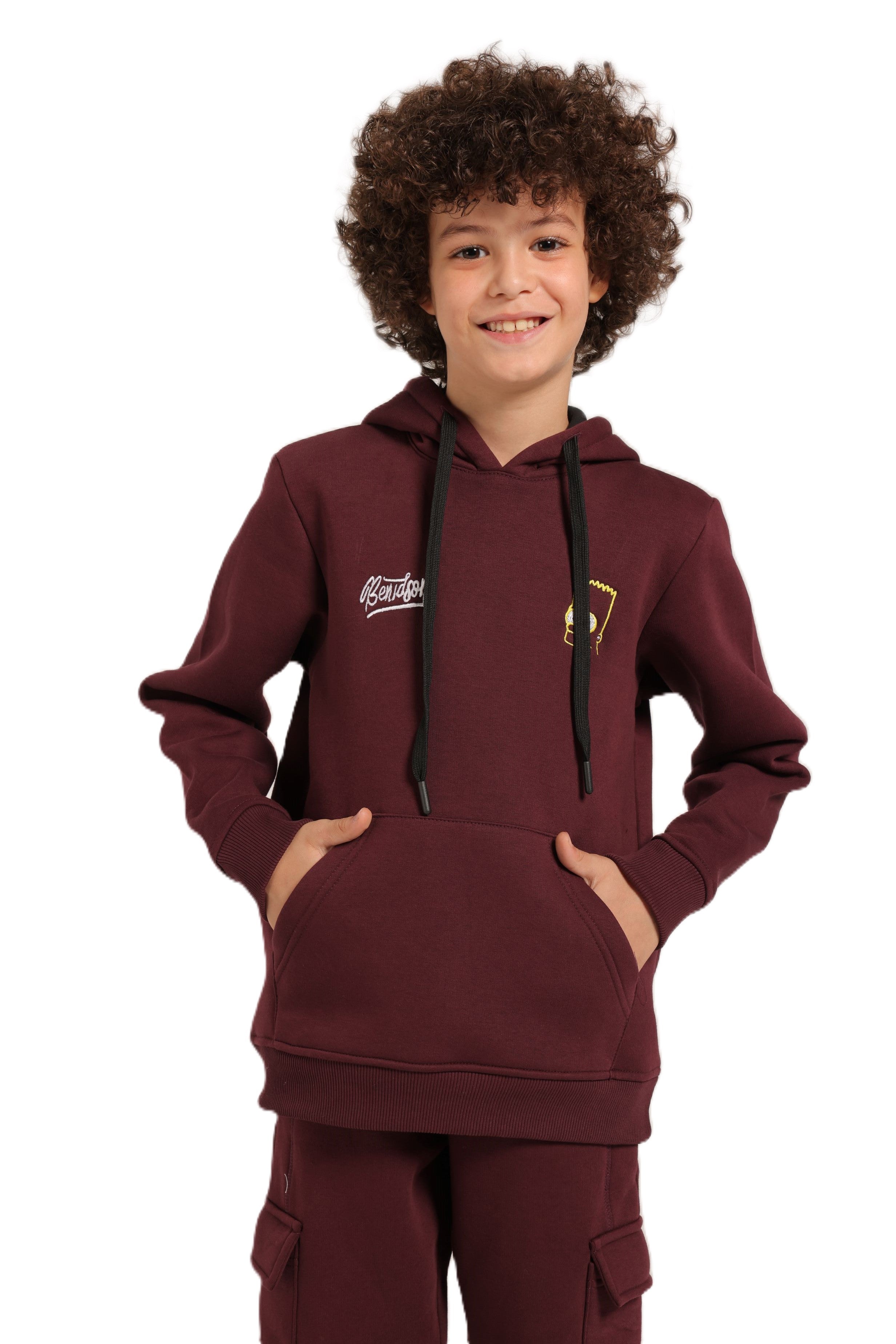 Boys’ Maroon Hoodie Pajama Set with Cartoon Back Print
