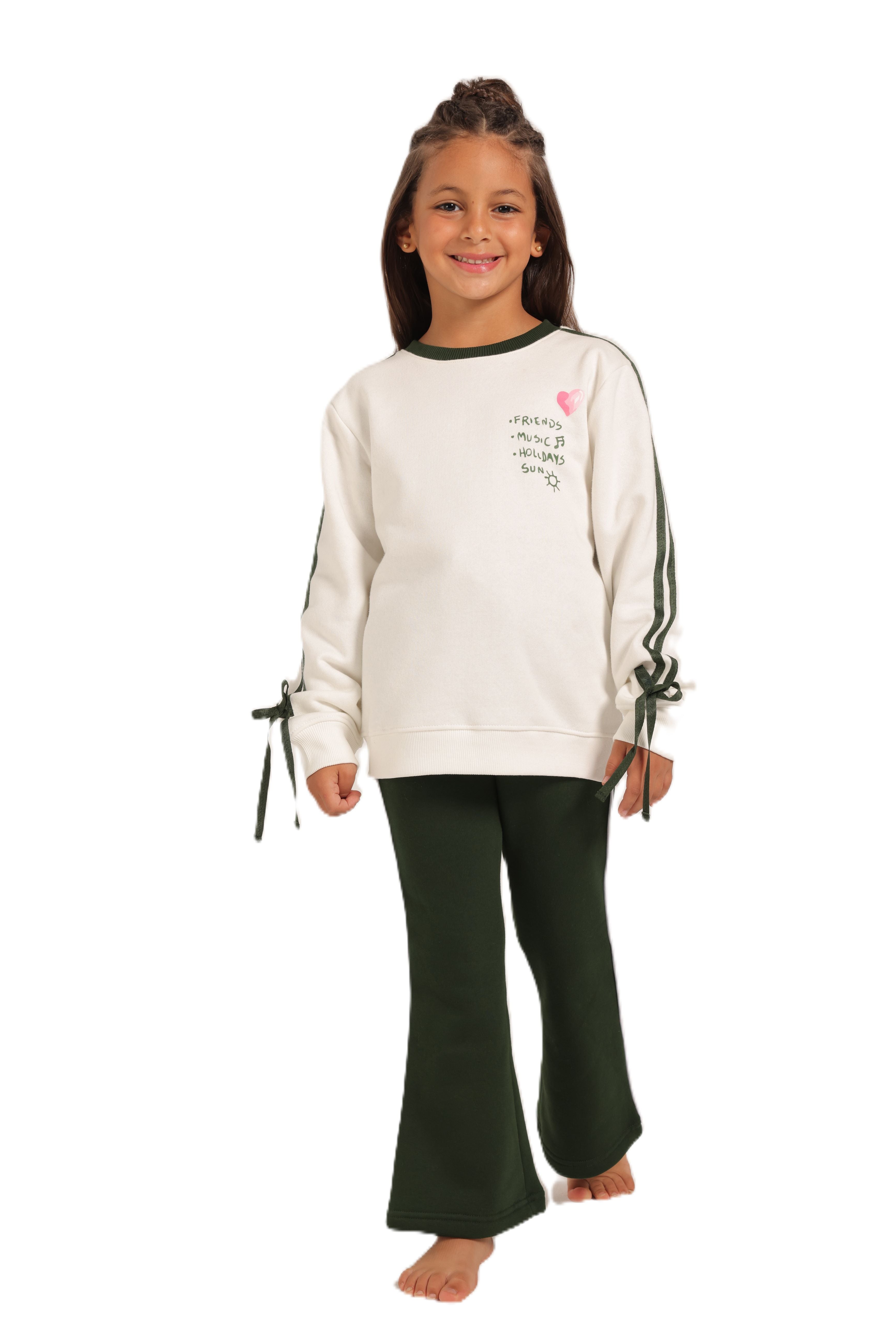 Girls' Winter Pajama Set With Charleston Sweatpants - White
