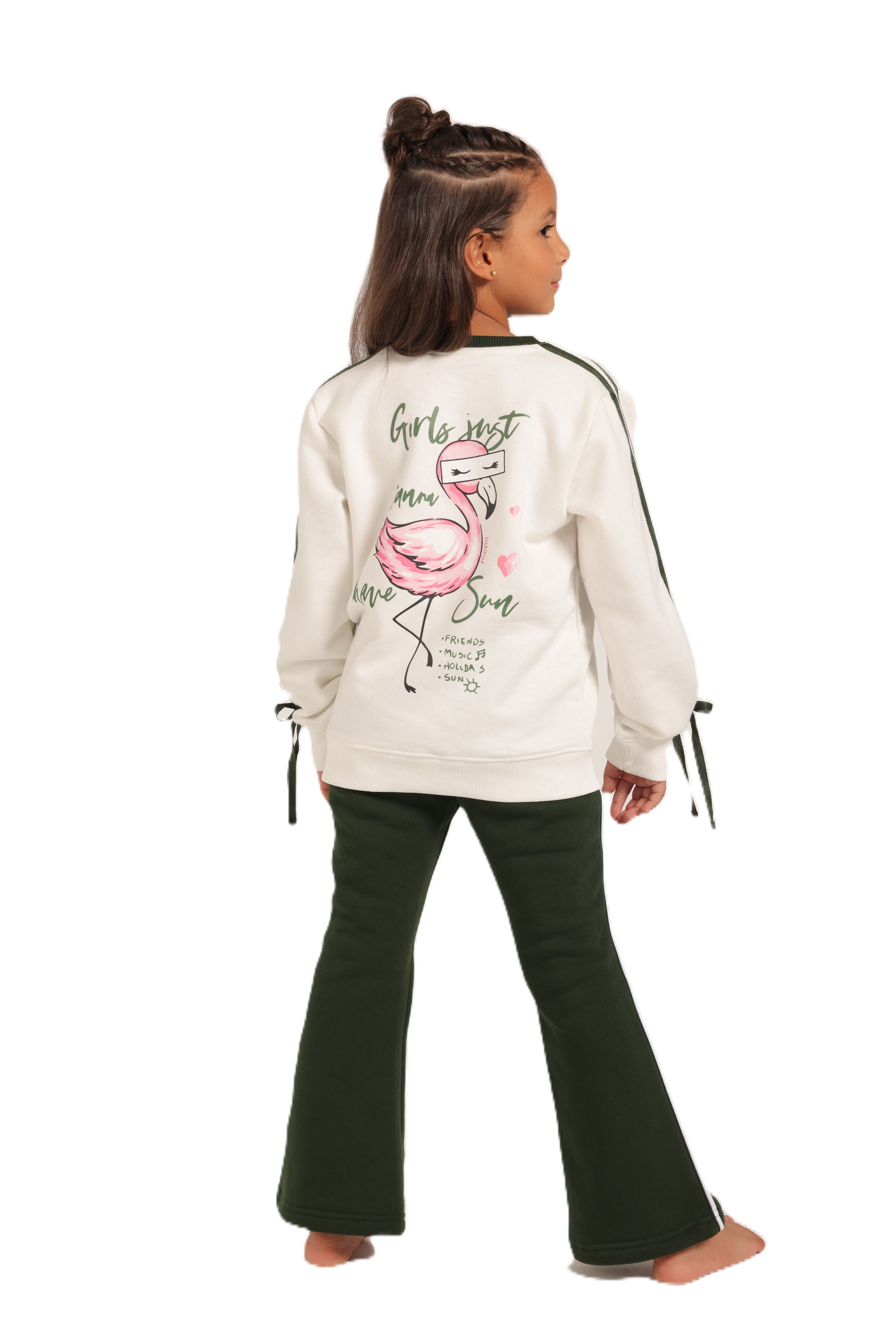 Girls' Winter Pajama Set With Charleston Sweatpants - White