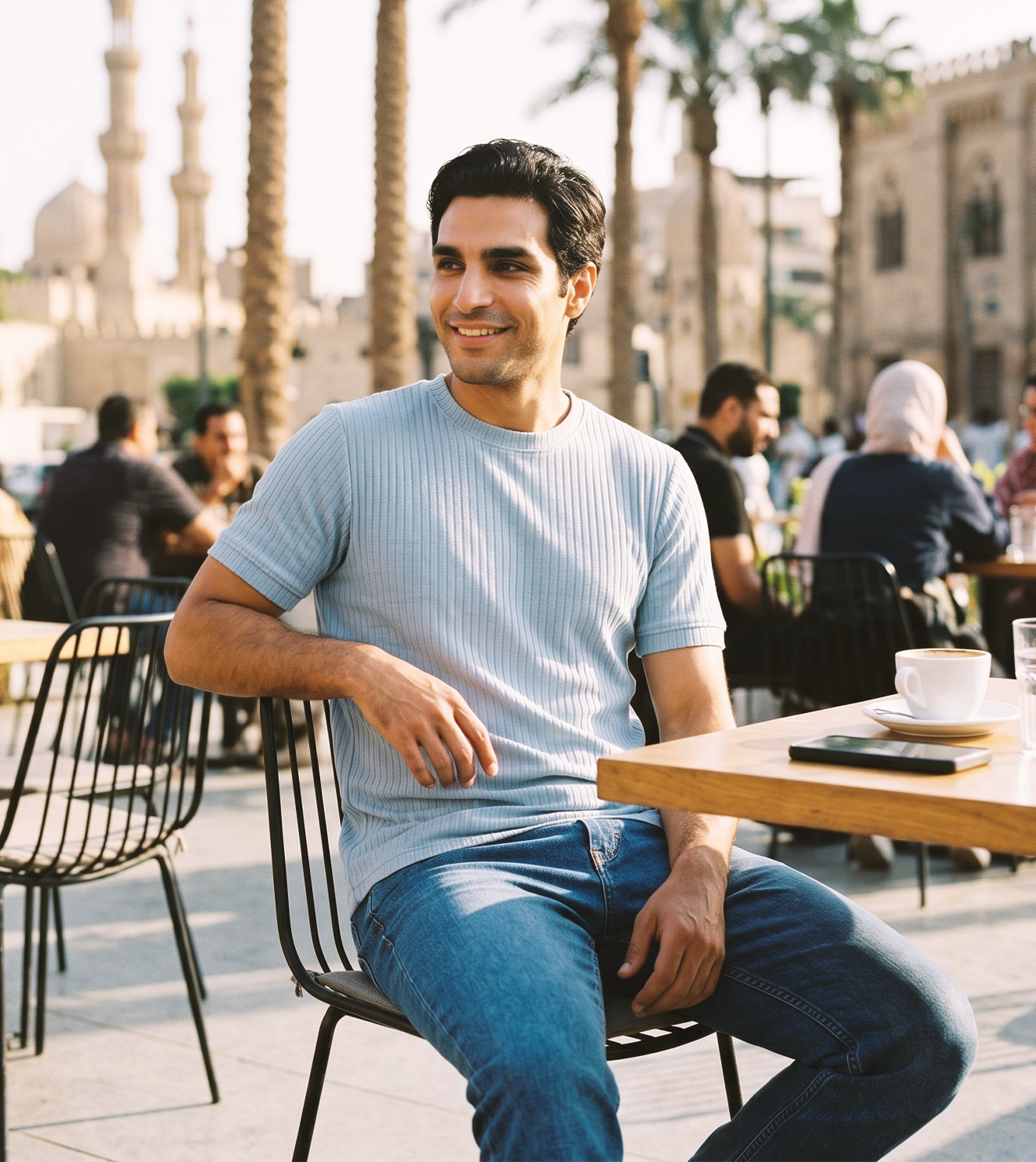 Men Ribbed Knit T-Shirt