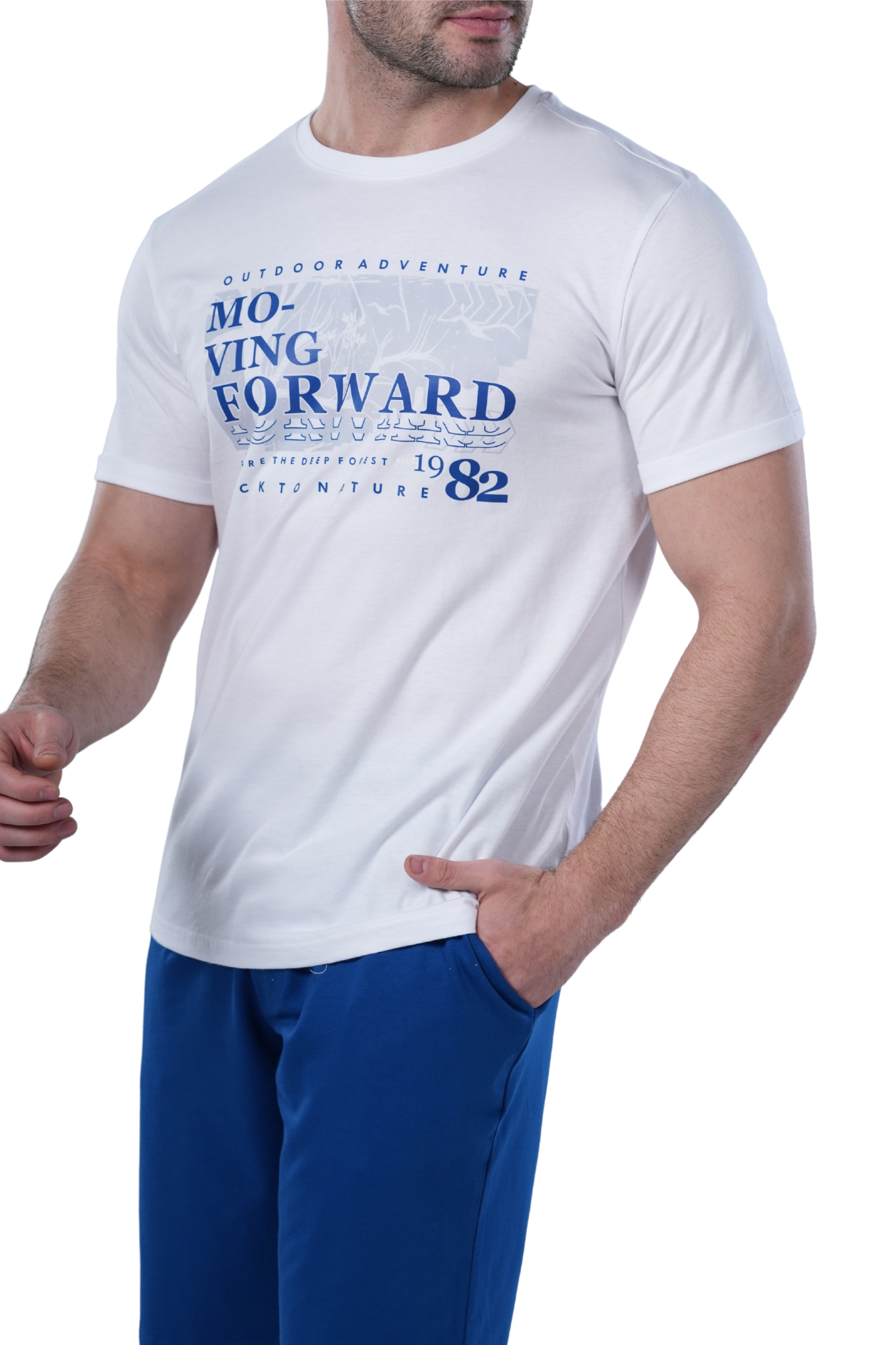 Men's Blue Short Pajama Set with Print