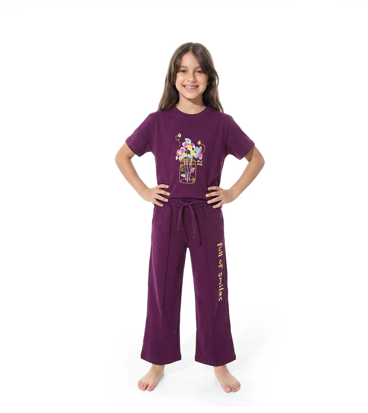Girls’ Burgundy Short Sleeve Pajama Set – Comfortable & Stylish | Red Cotton