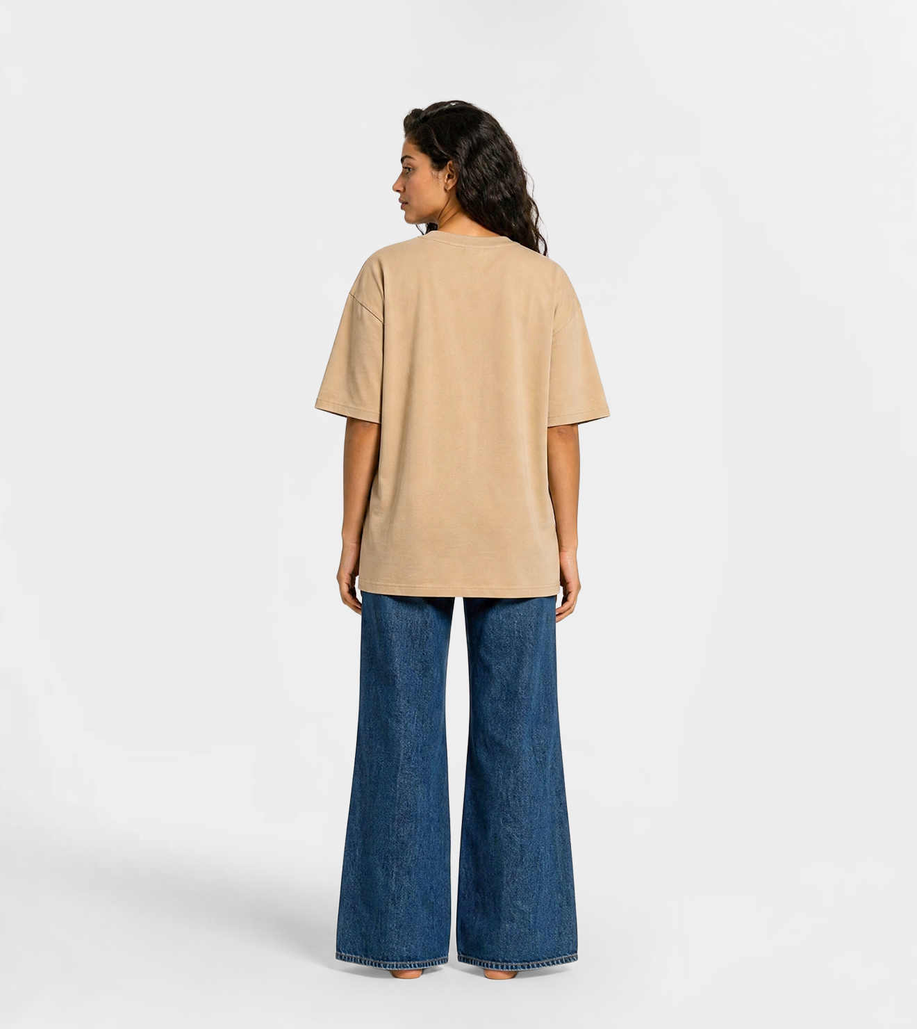 Women’s Oversized Short Sleeve T-Shirt with Front Print – Beige