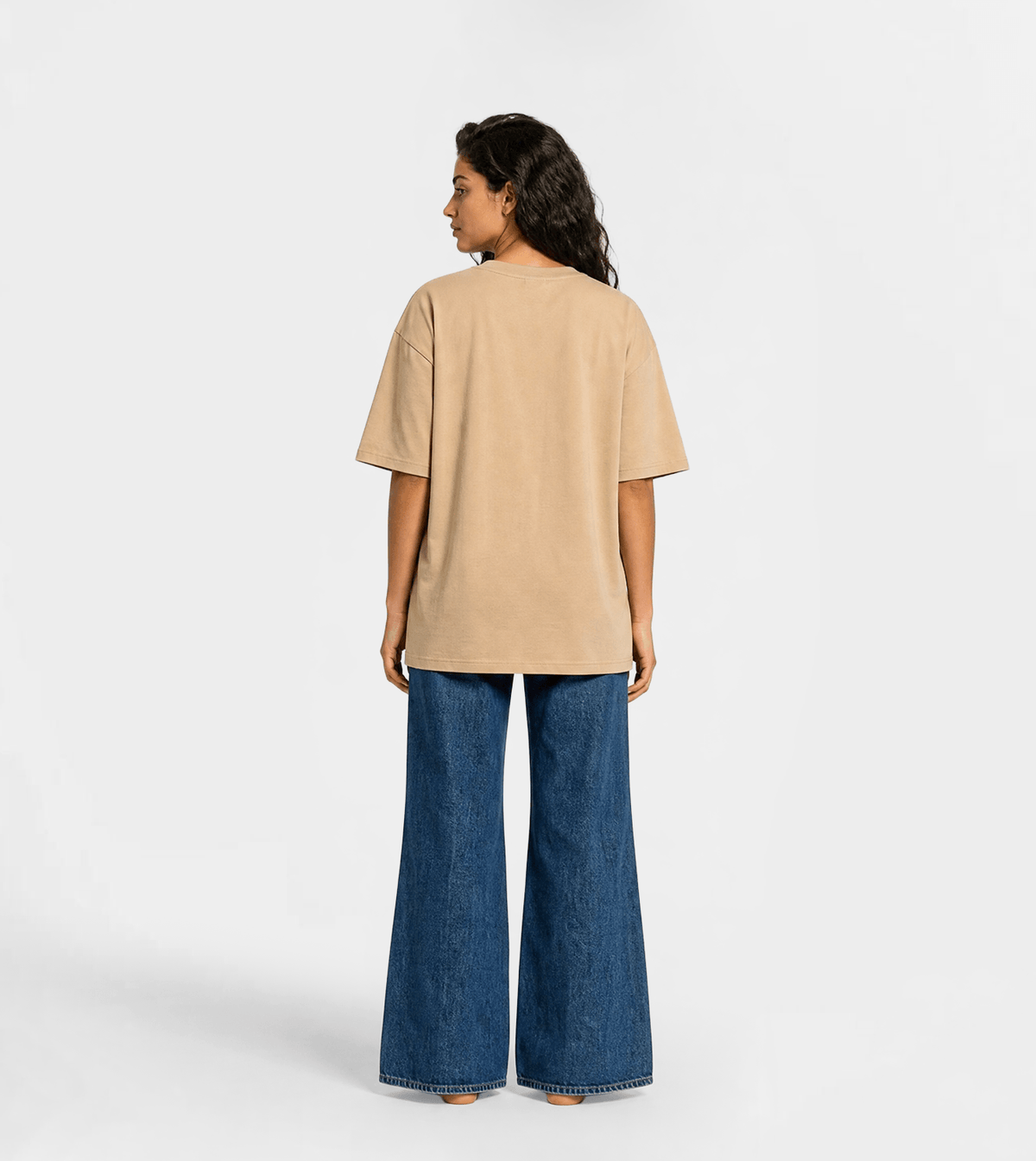 Women’s Oversized Short Sleeve T-Shirt with Front Print – Beige