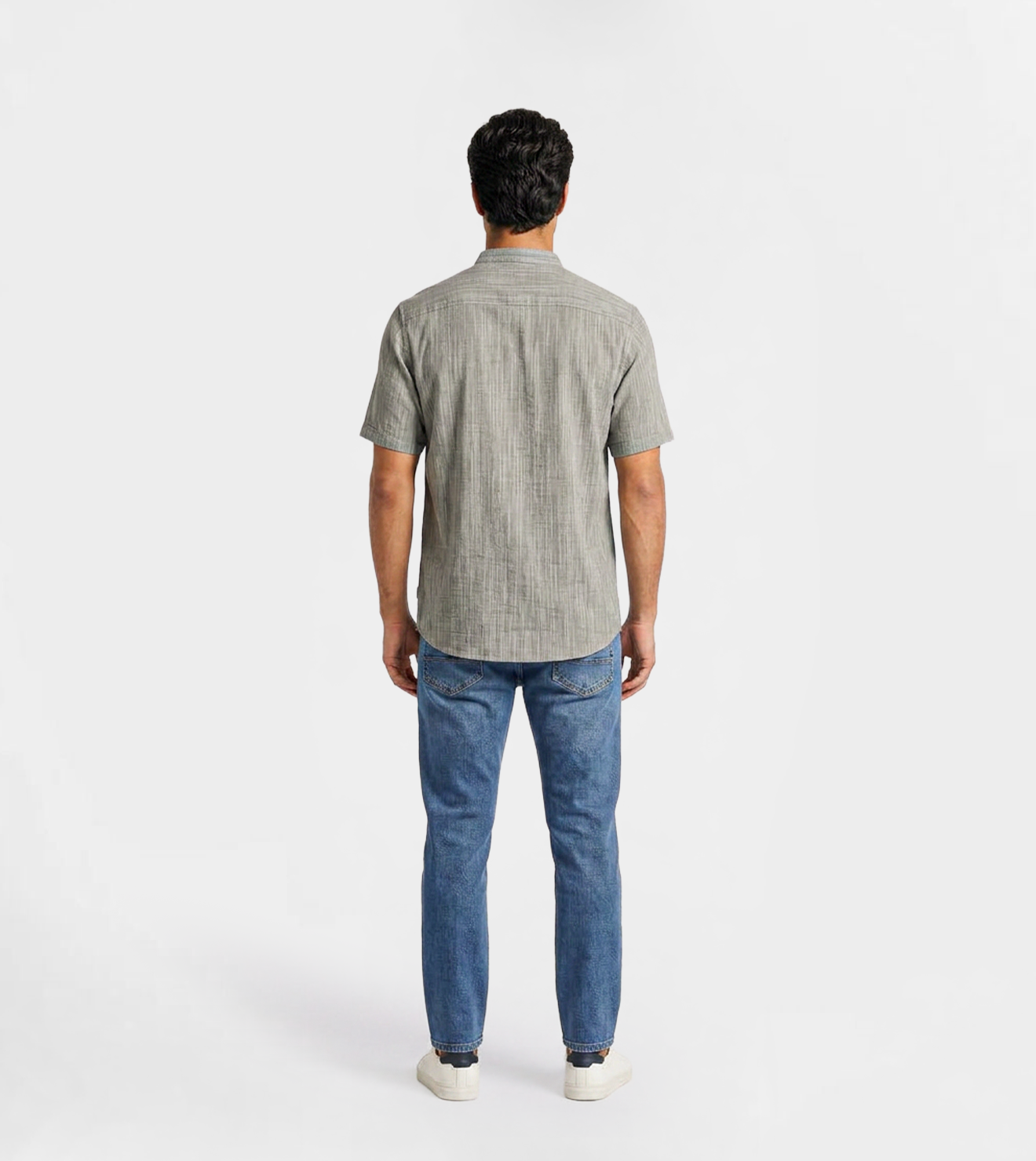 Men Linen Shirt | Short-Sleeve Mandarin Collar in Charcoal Grey