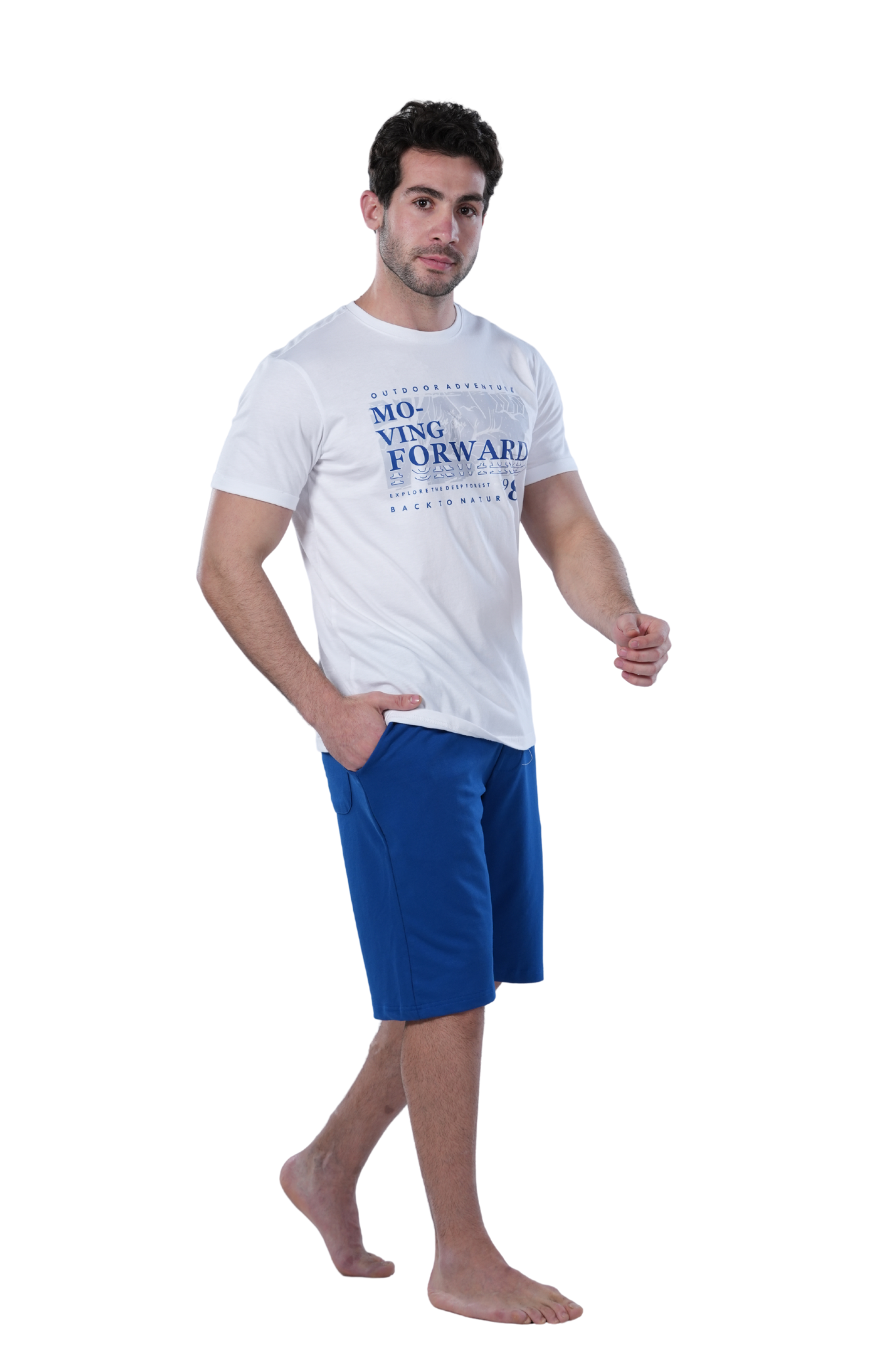 Men's Blue Short Pajama Set with Print