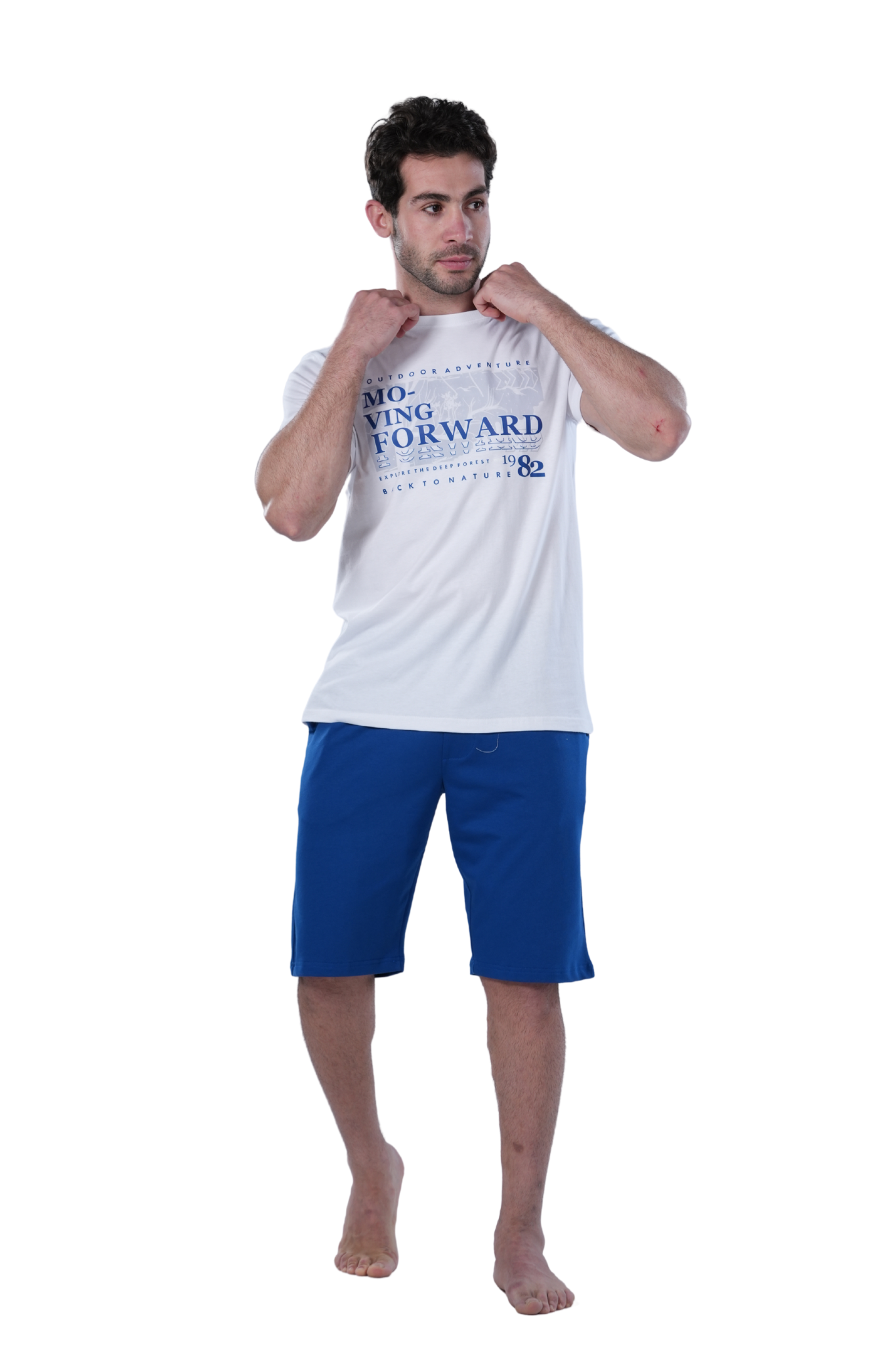 Men's Blue Short Pajama Set with Print