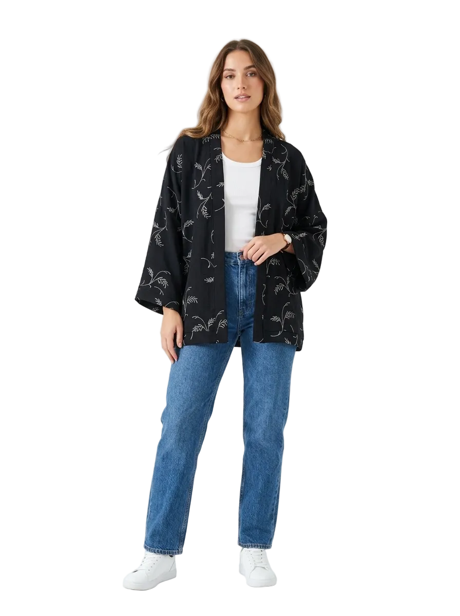 Women Embroidered Cropped Kimono