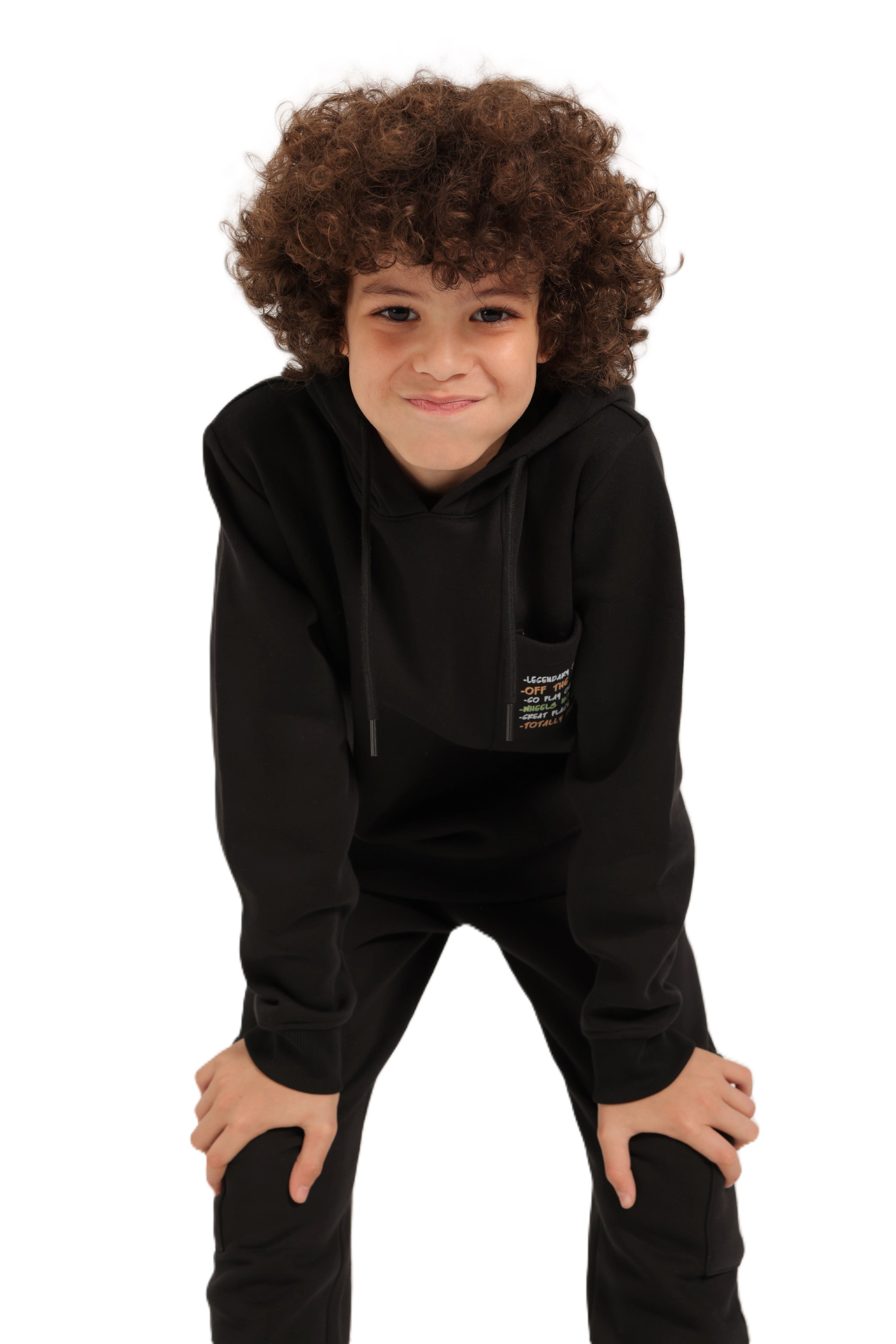 Boys’ Black Hoodie & Cargo Jogger Set – Street Style Comfort