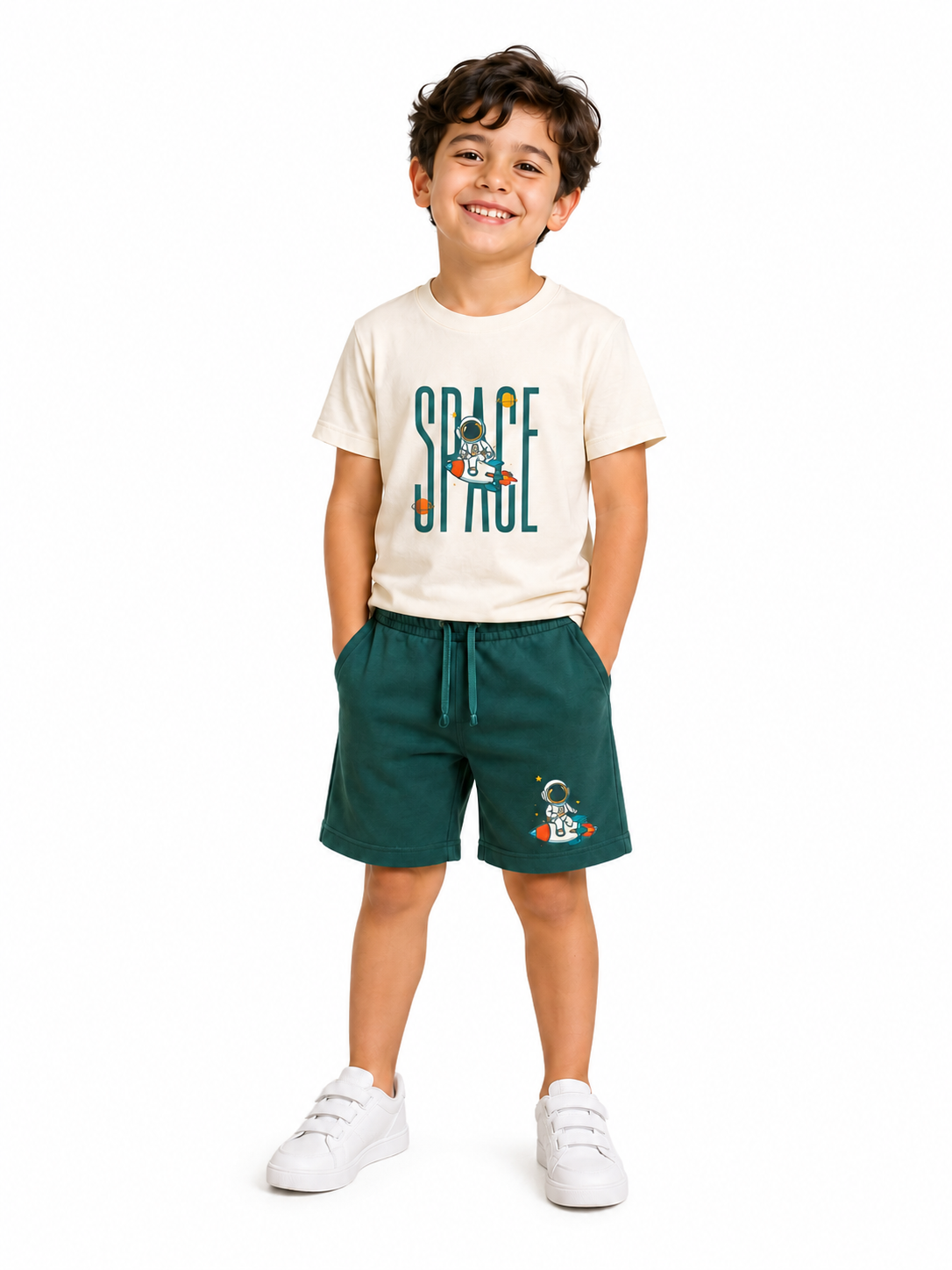 Boys’ Milton Short Pajama Set with Chest Print – Off White