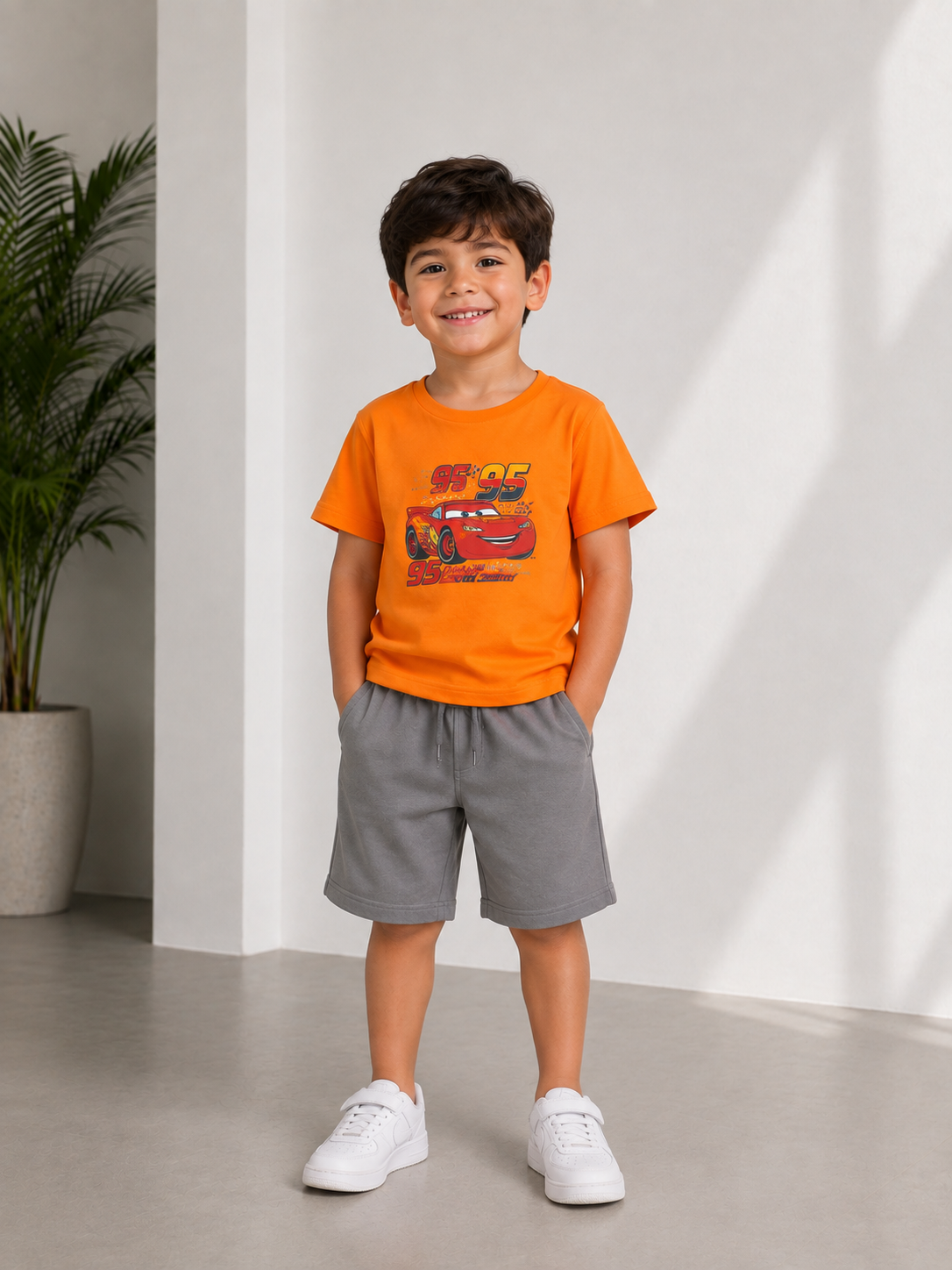 Boys Summer Pajama Set – Milton Fabric, Orange & Grey