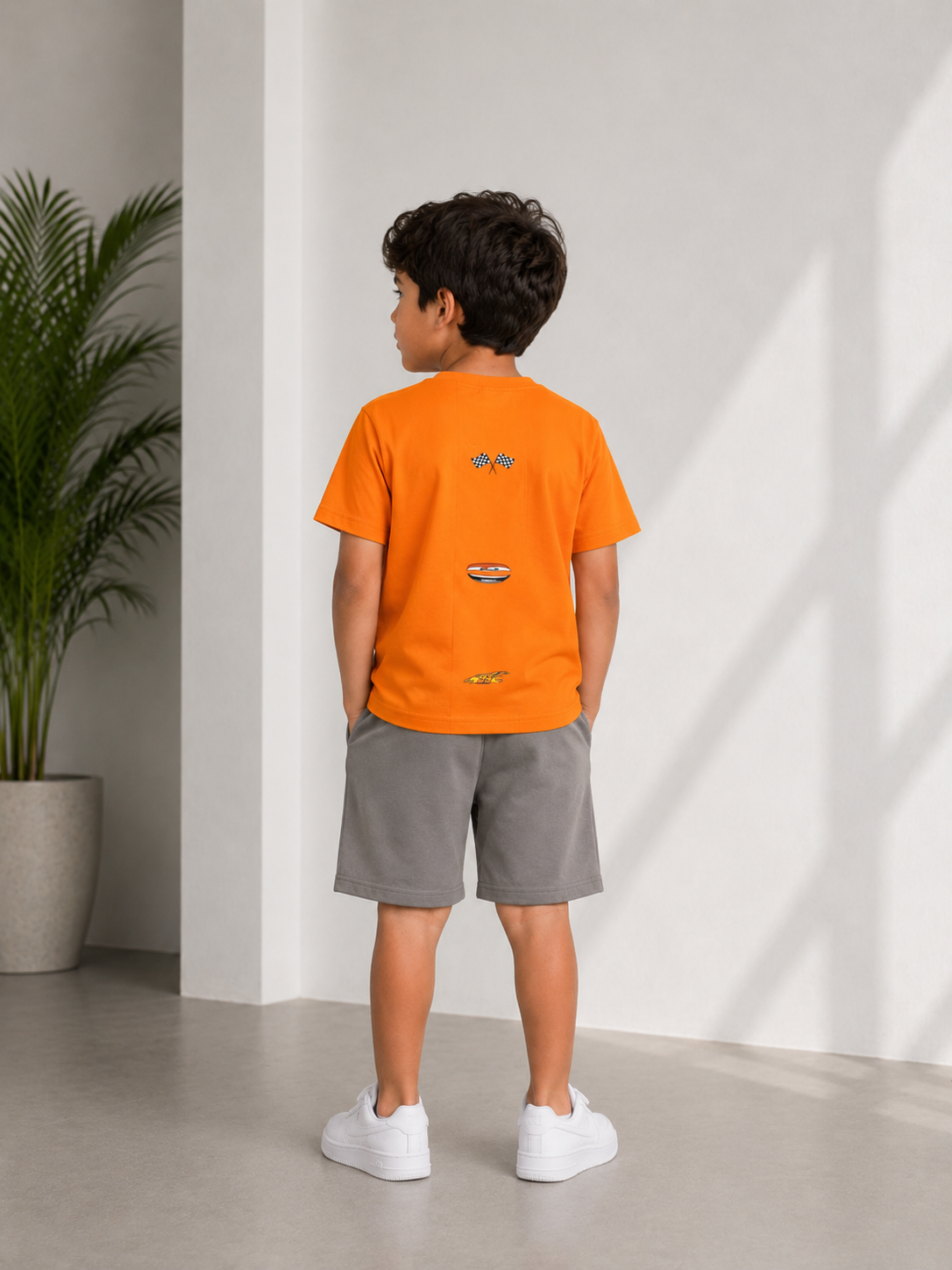 Boys Summer Pajama Set – Milton Fabric, Orange & Grey