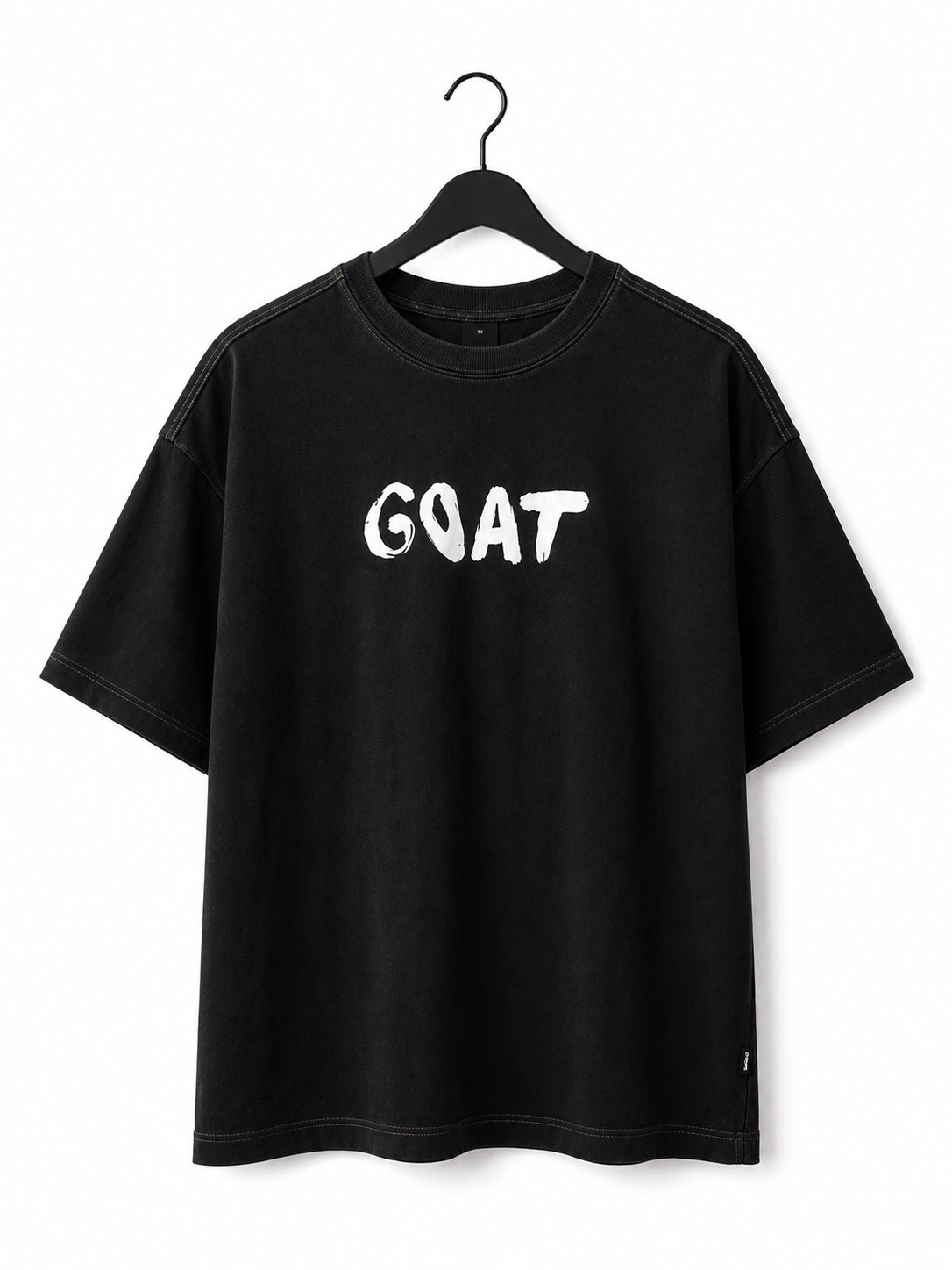 Men's Garment-Dyed Black T-Shirt with Chest Print