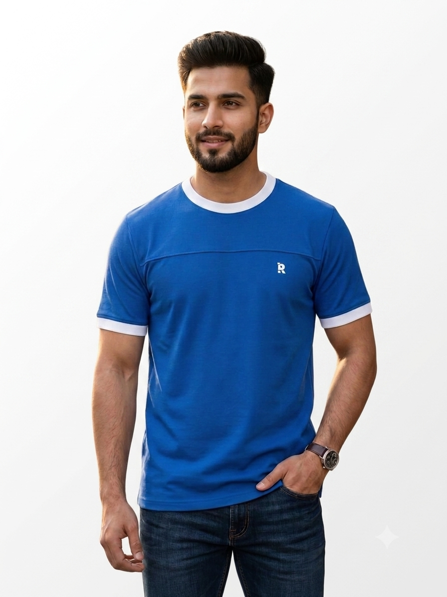 Red Cotton Men's Royal Blue Ringer T-Shirt