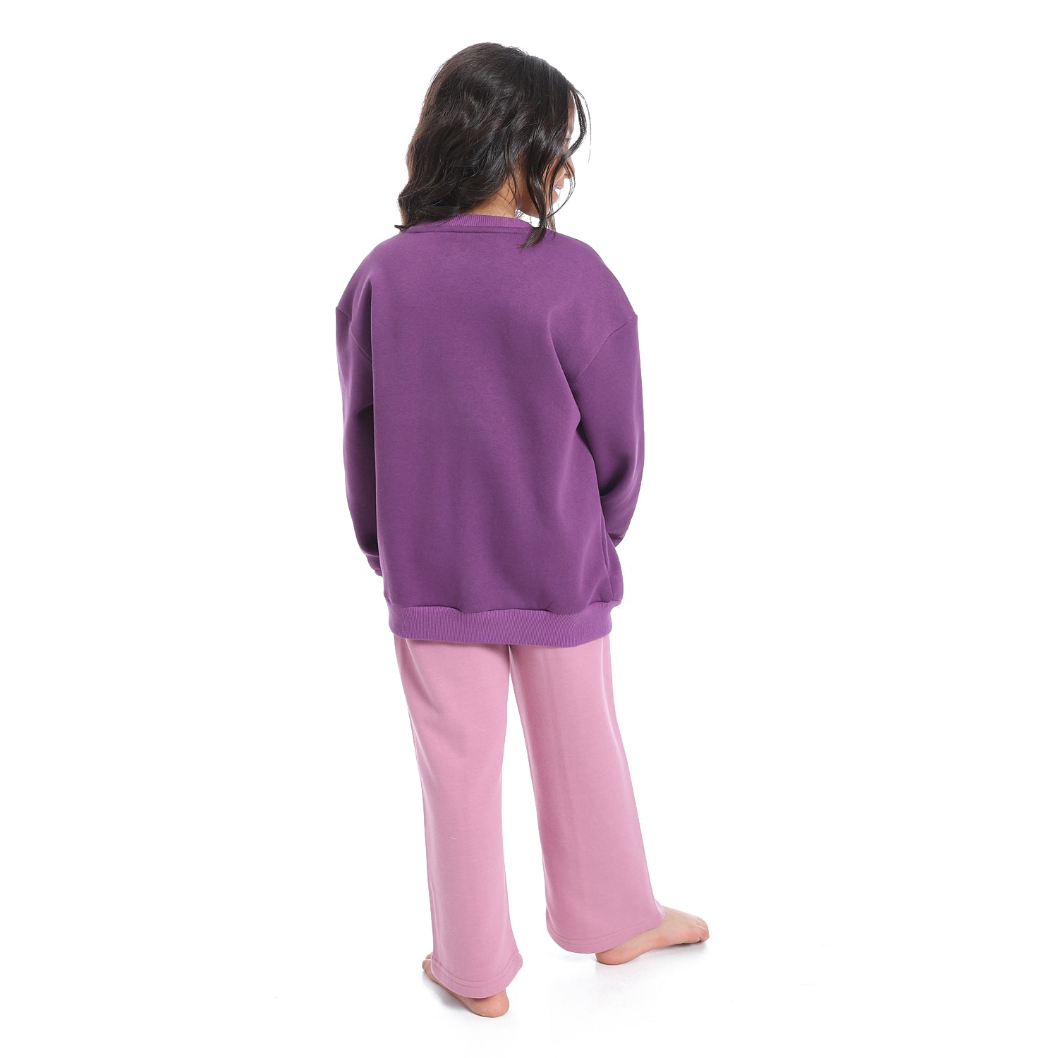 Cute Purple Winter Pajama Set with Wide Leg Trousers for Girls