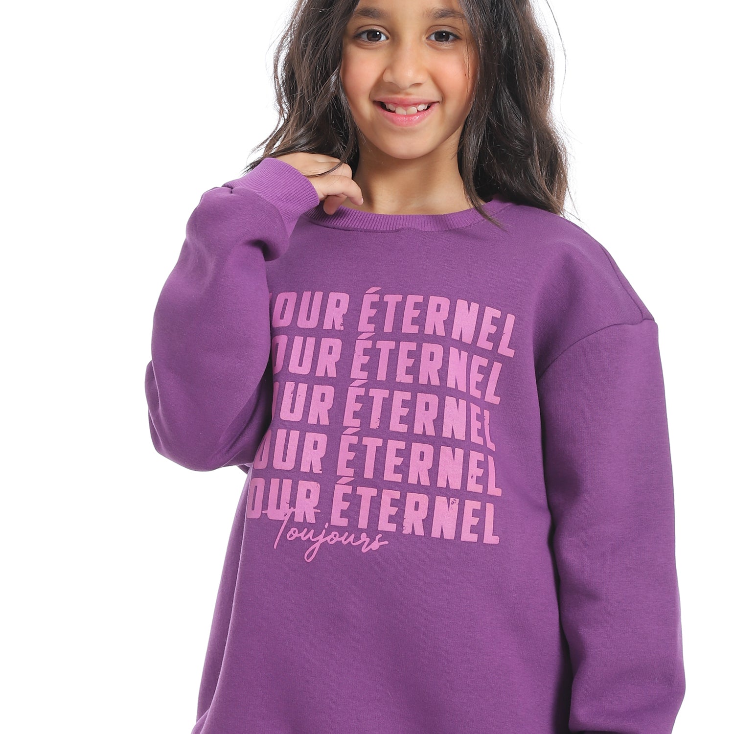 Cute Purple Winter Pajama Set with Wide Leg Trousers for Girls