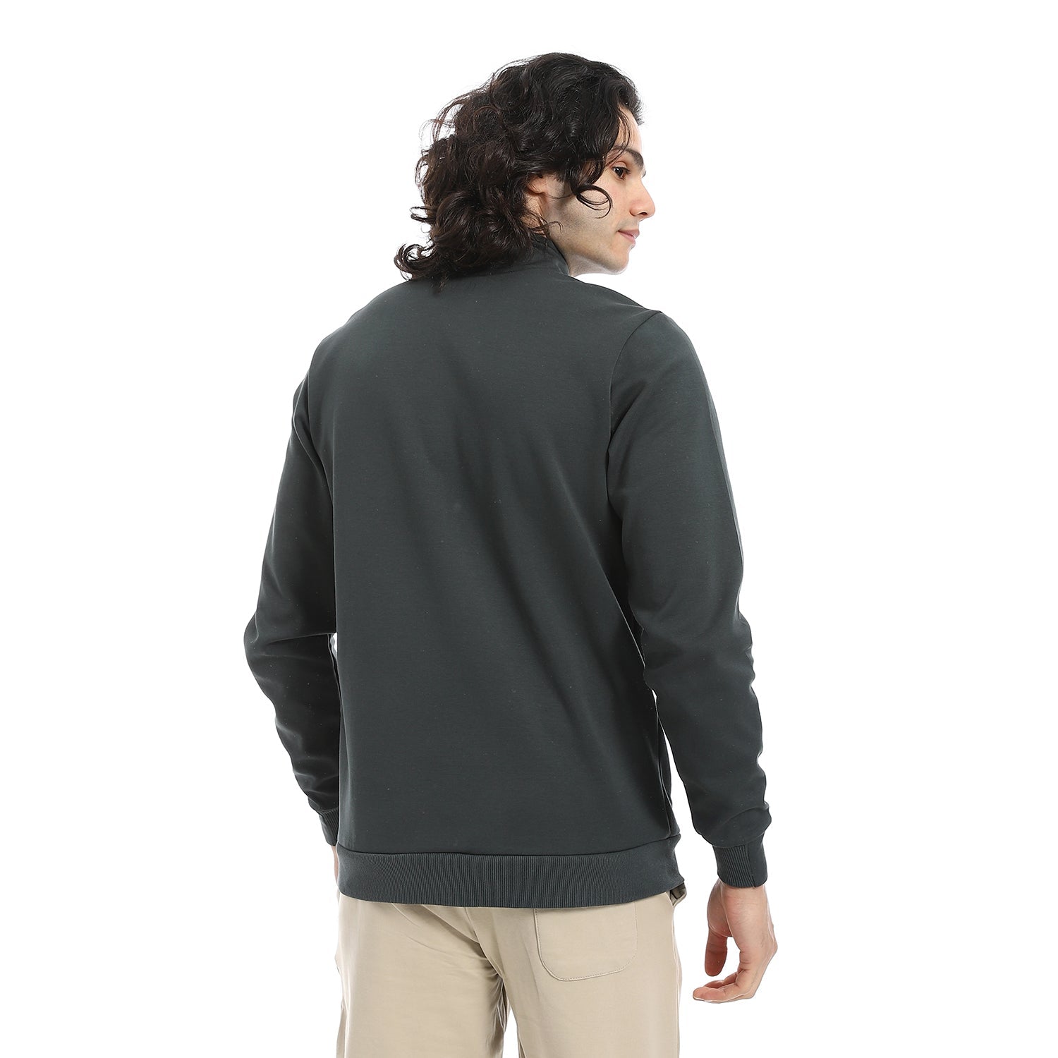 Men Sweatshirt - Mandarin Collar -Dark Green