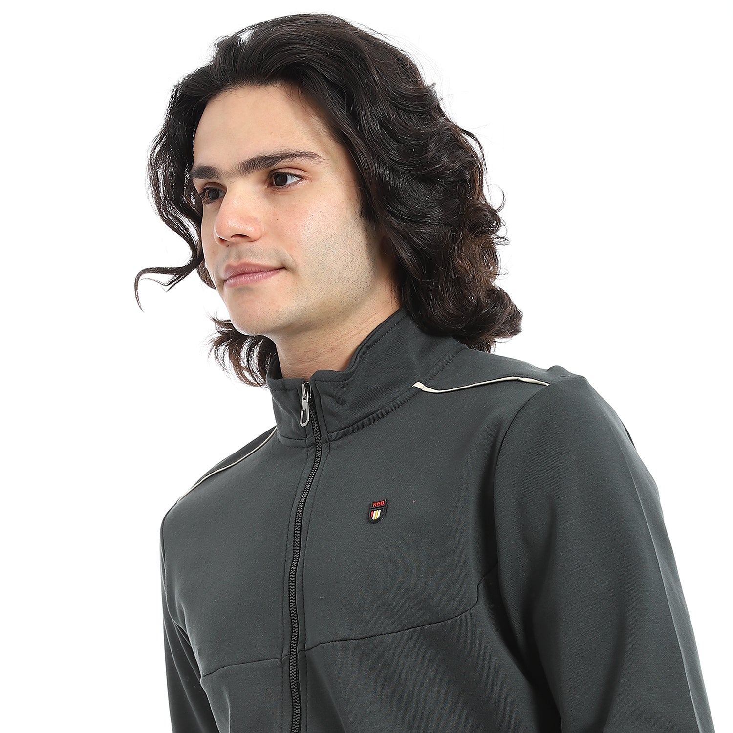 Men Sweatshirt - Mandarin Collar -Dark Green