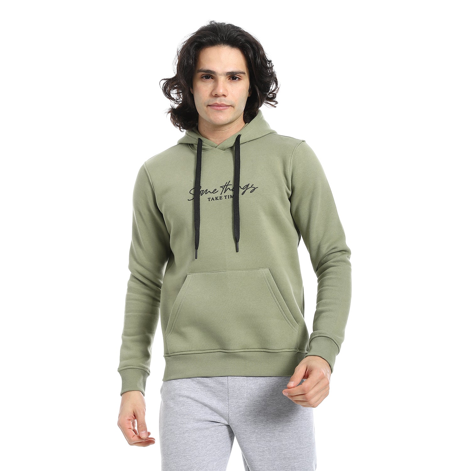 Men Hoodie With Prints - Dark Green