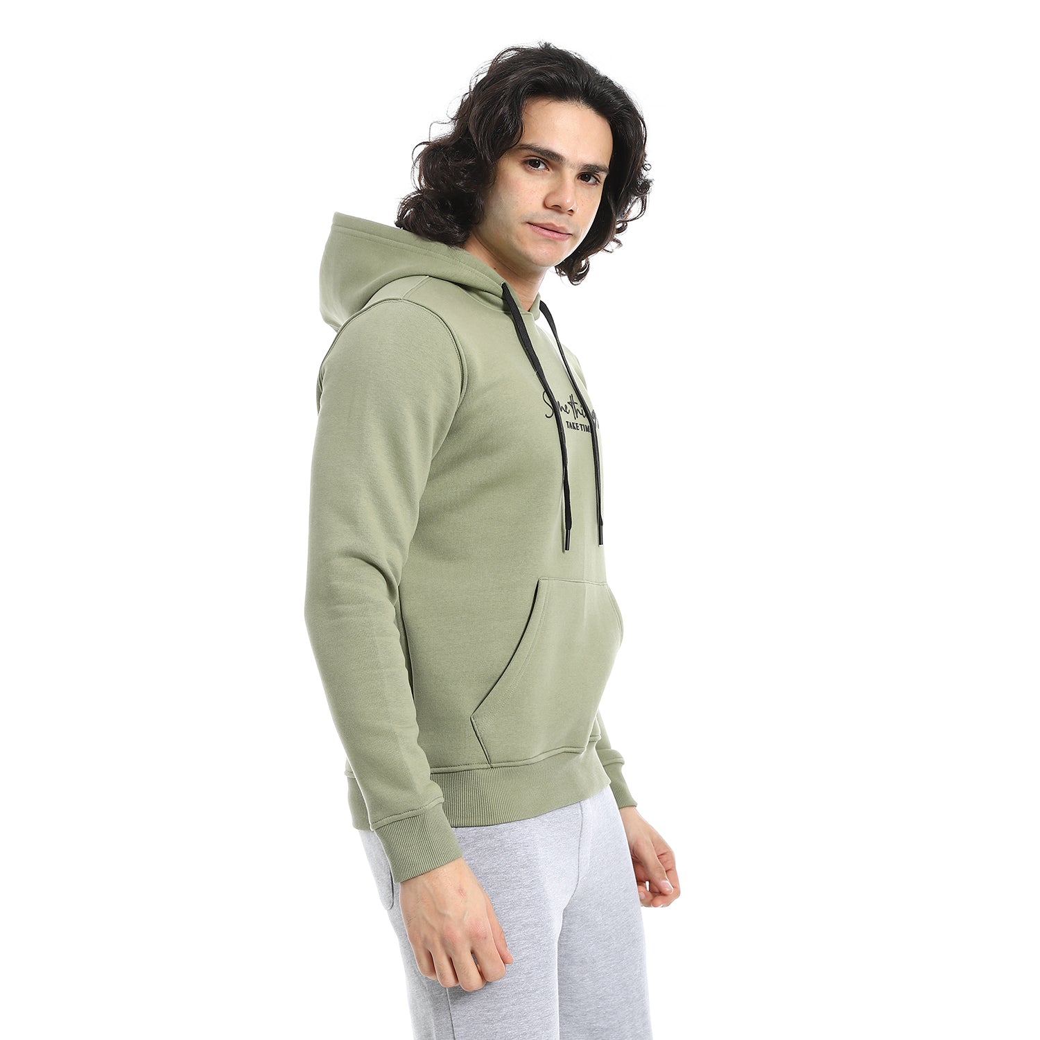 Men Hoodie With Prints - Dark Green