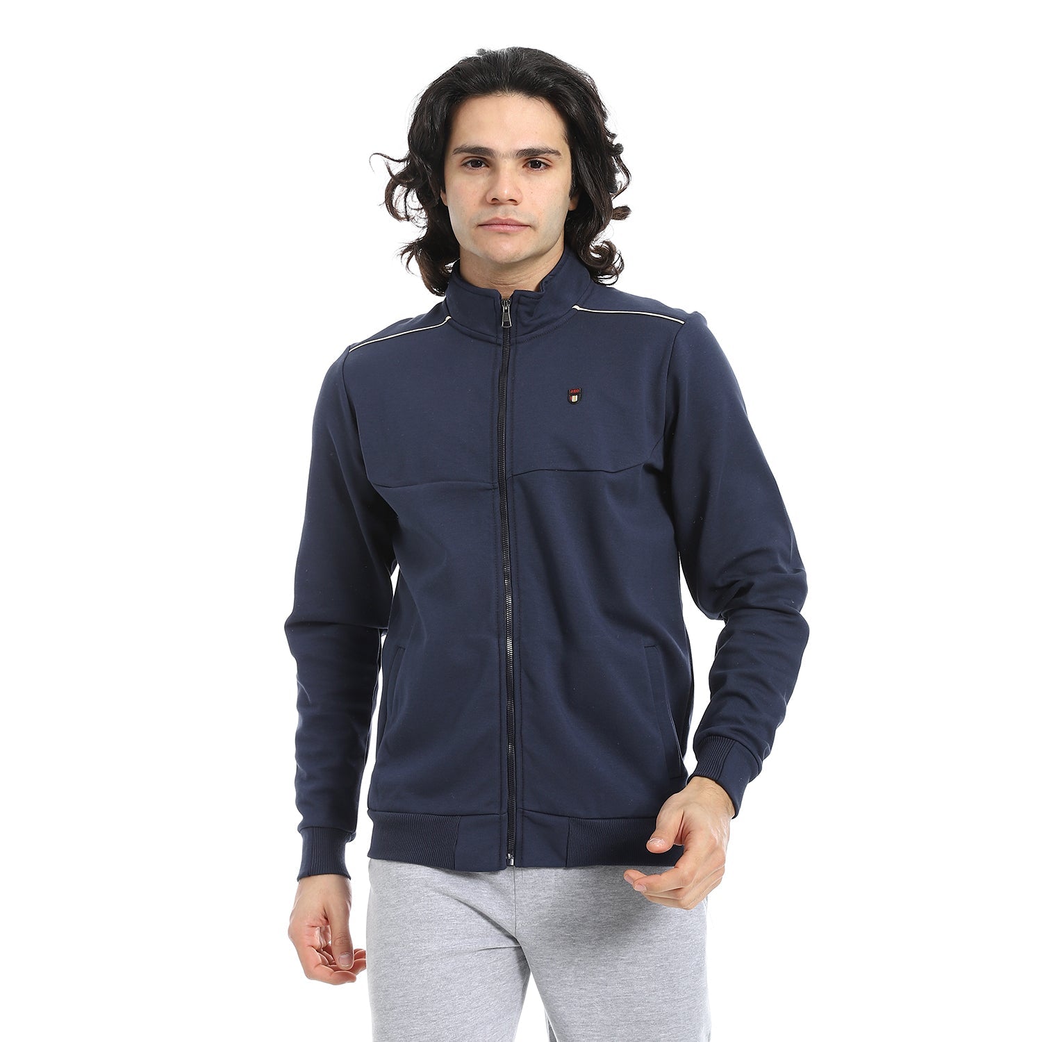 Men Sweatshirt - Mandarin Collar -Navy
