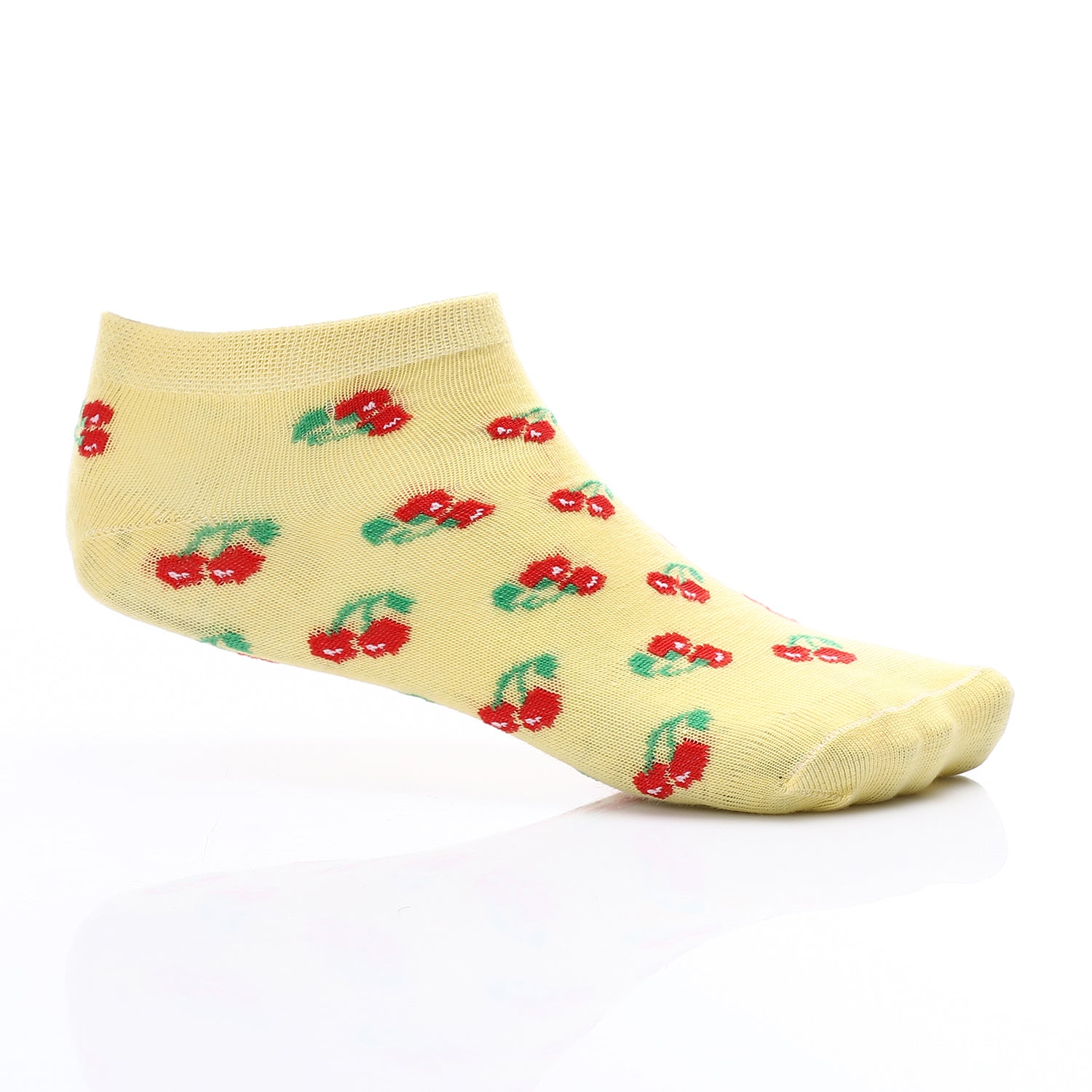 Women's Socket Socks With Drawings "Cherry" - Yellow