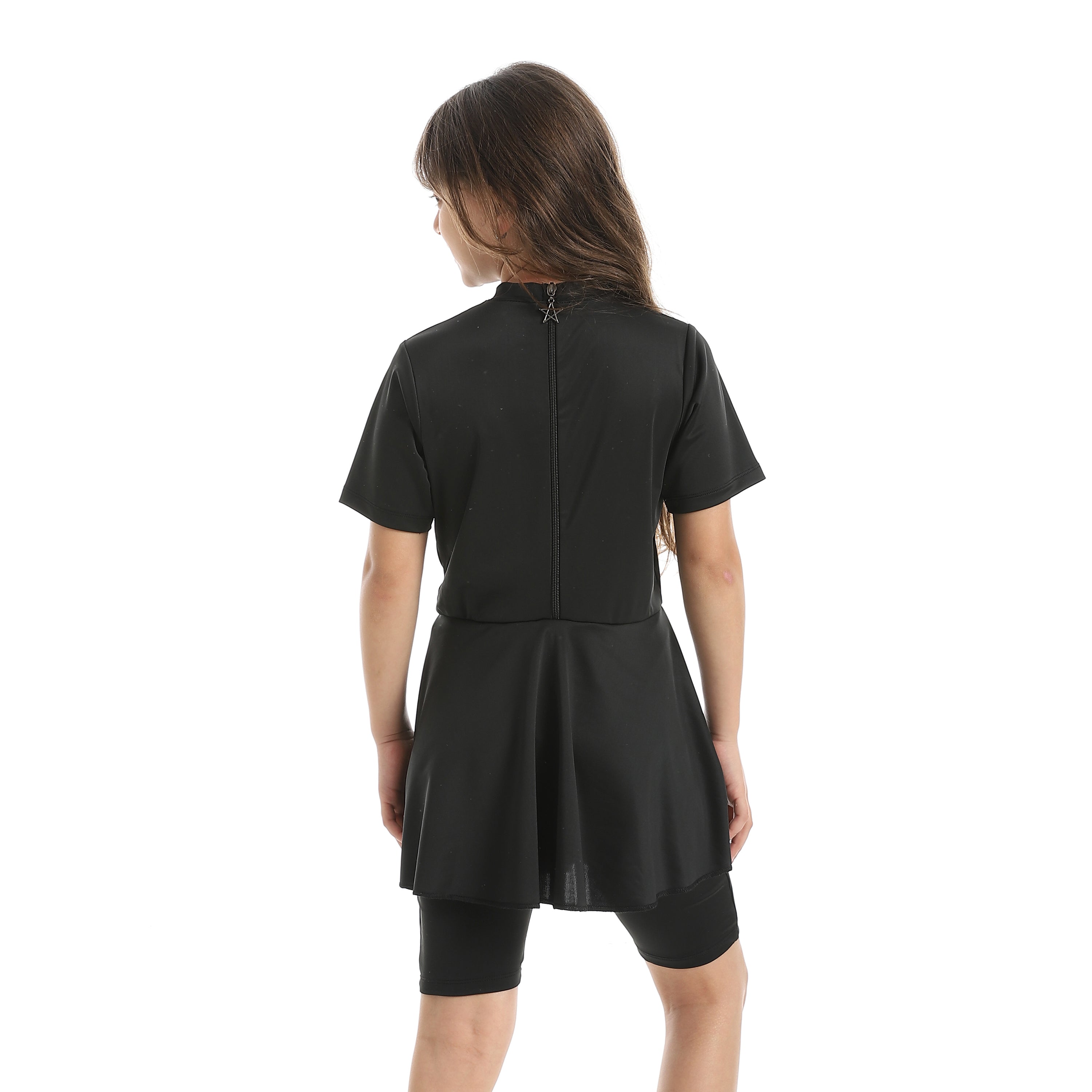 Girls’ Modest Swimwear Set – Short Sleeve Top with Shorts -Black