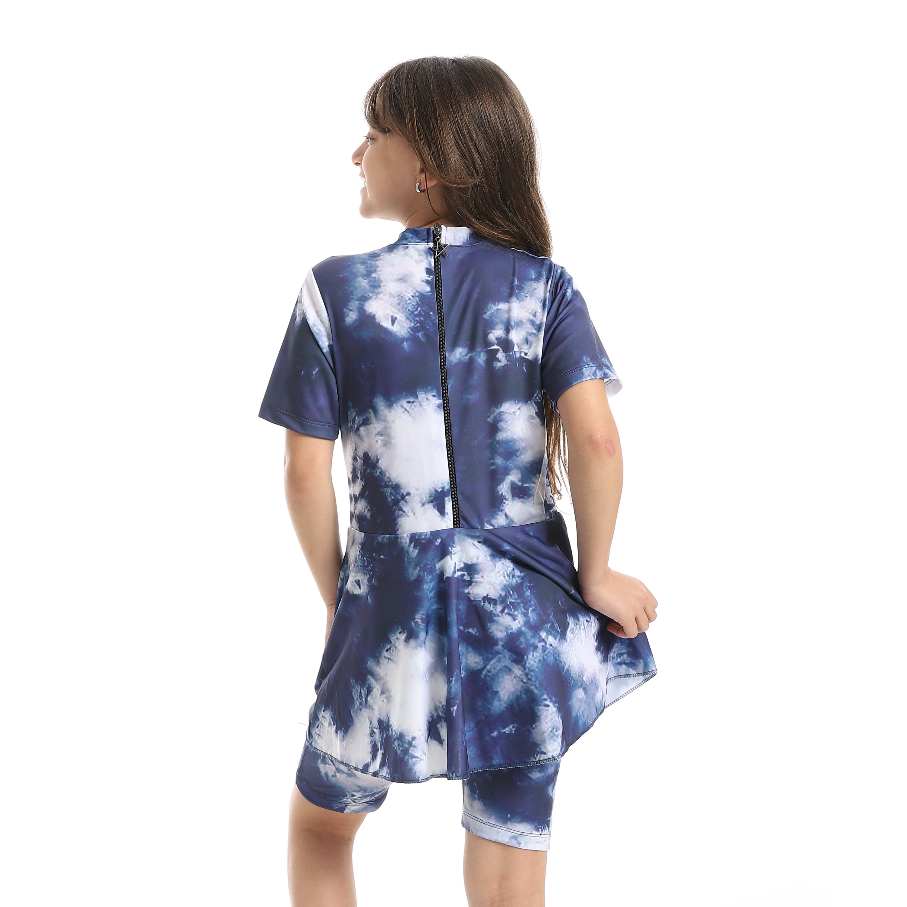 Girls’ Modest Swimwear Set – Short Sleeve Top with Shorts -Navy