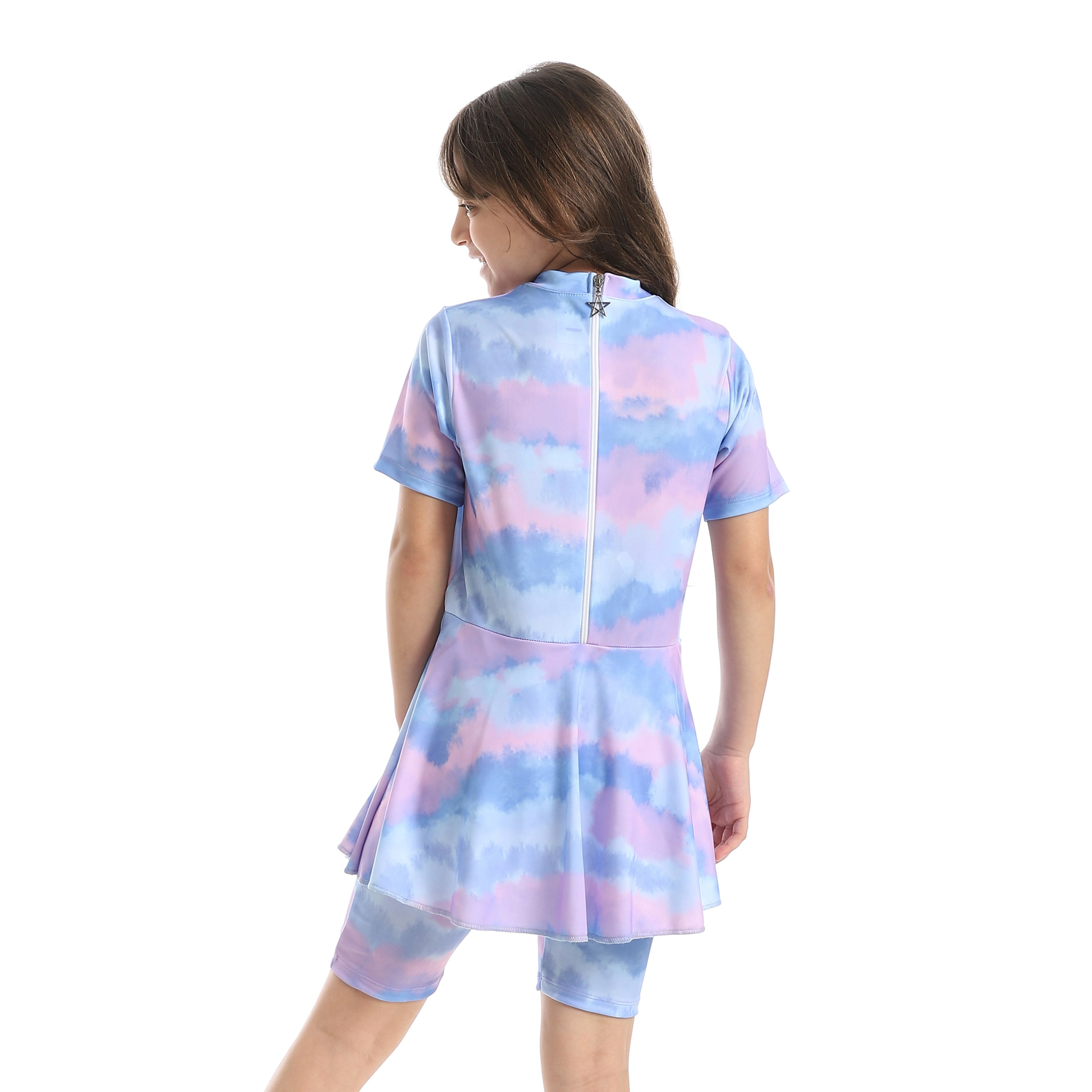 Girls’ Modest Swimwear Set – Short Sleeve Top with Shorts - Purple