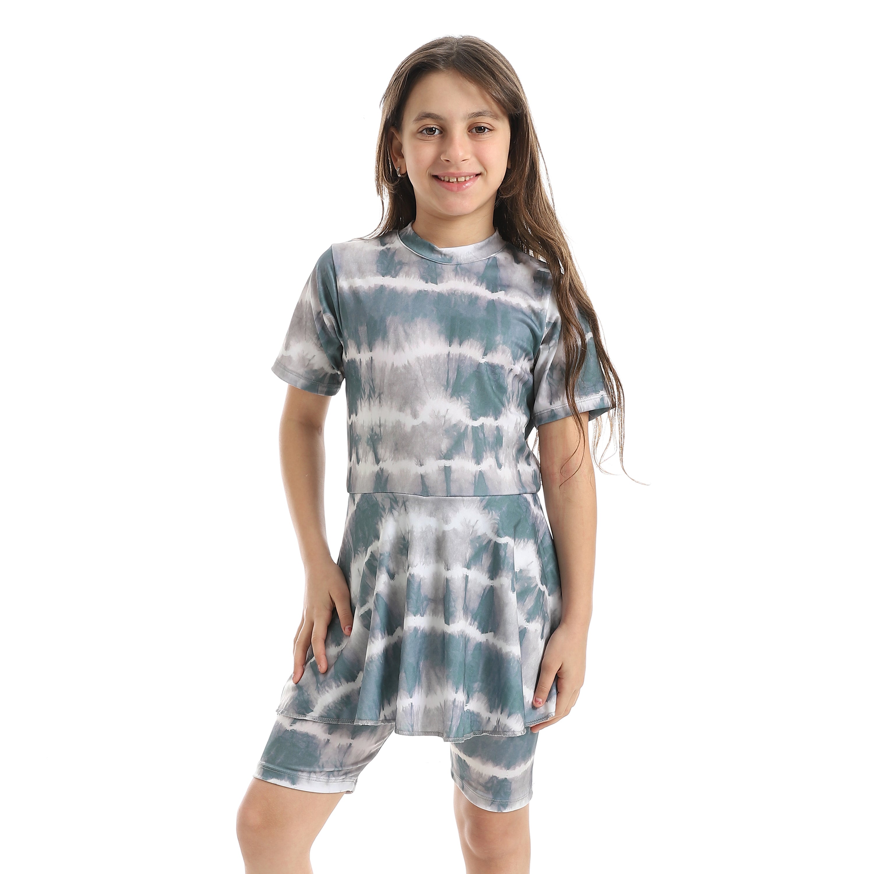Girls’ Modest Swimwear Set – Short Sleeve Top with Shorts -Mint