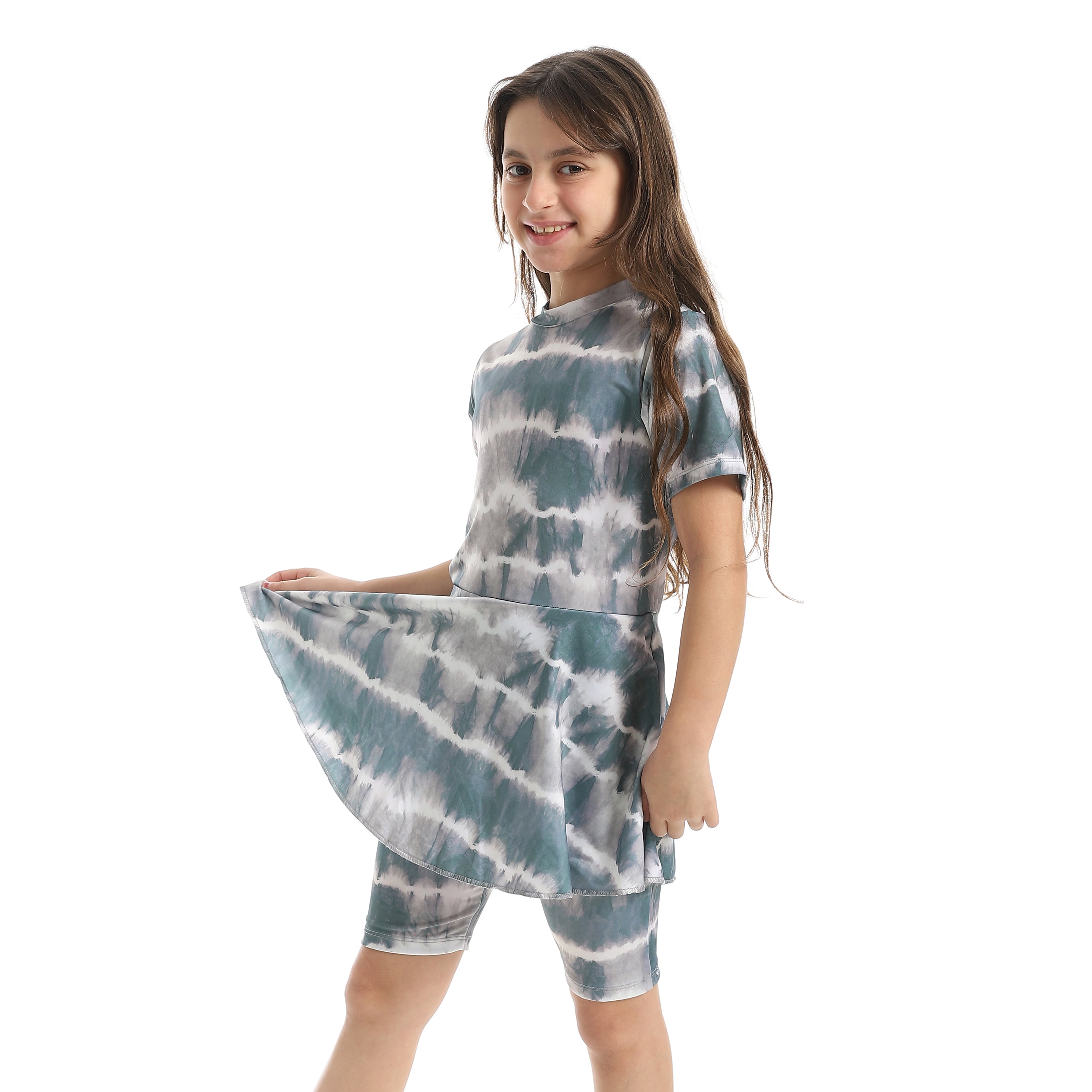 Girls’ Modest Swimwear Set – Short Sleeve Top with Shorts -Mint