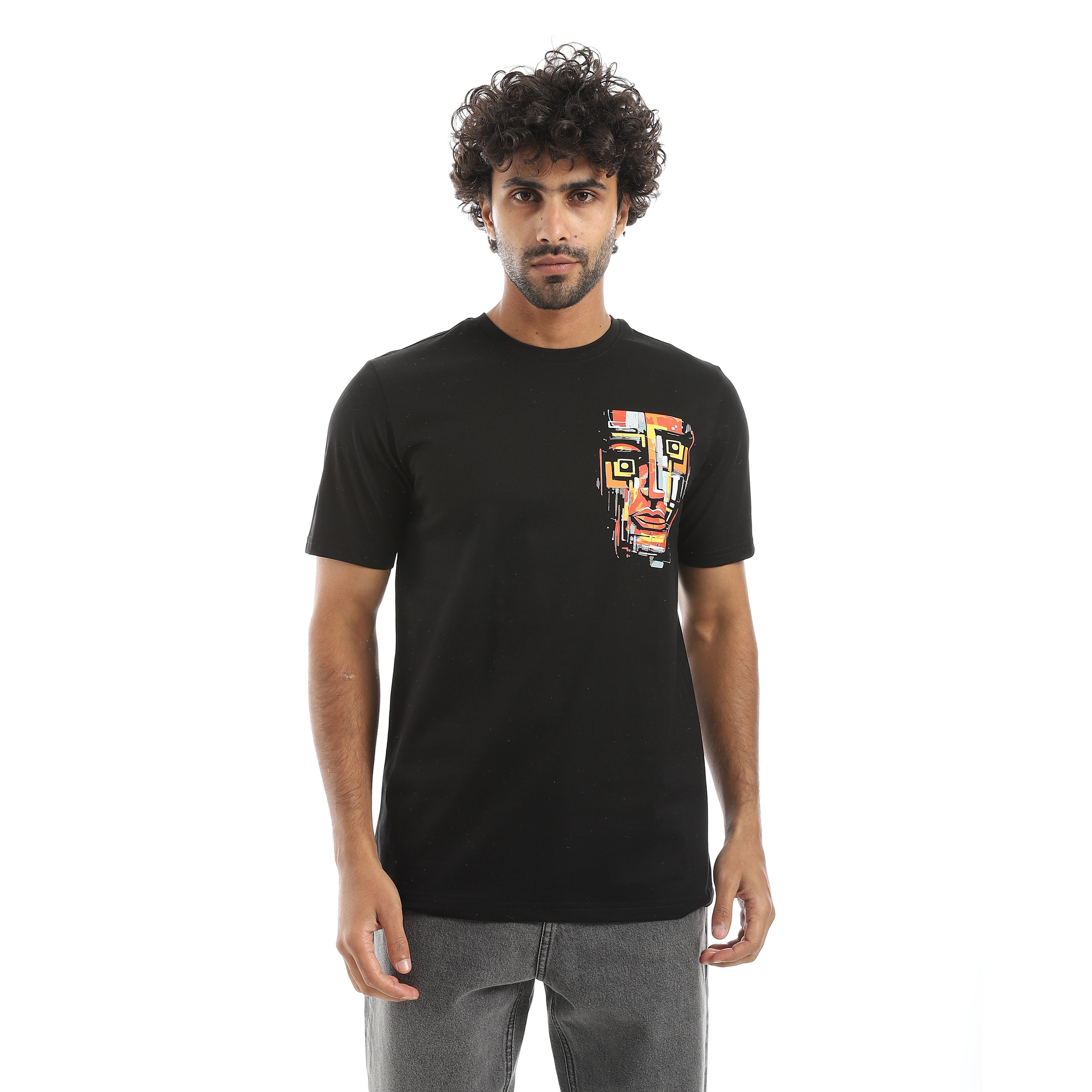 Men’s Black Graphic T-Shirt – Artistic Face Print