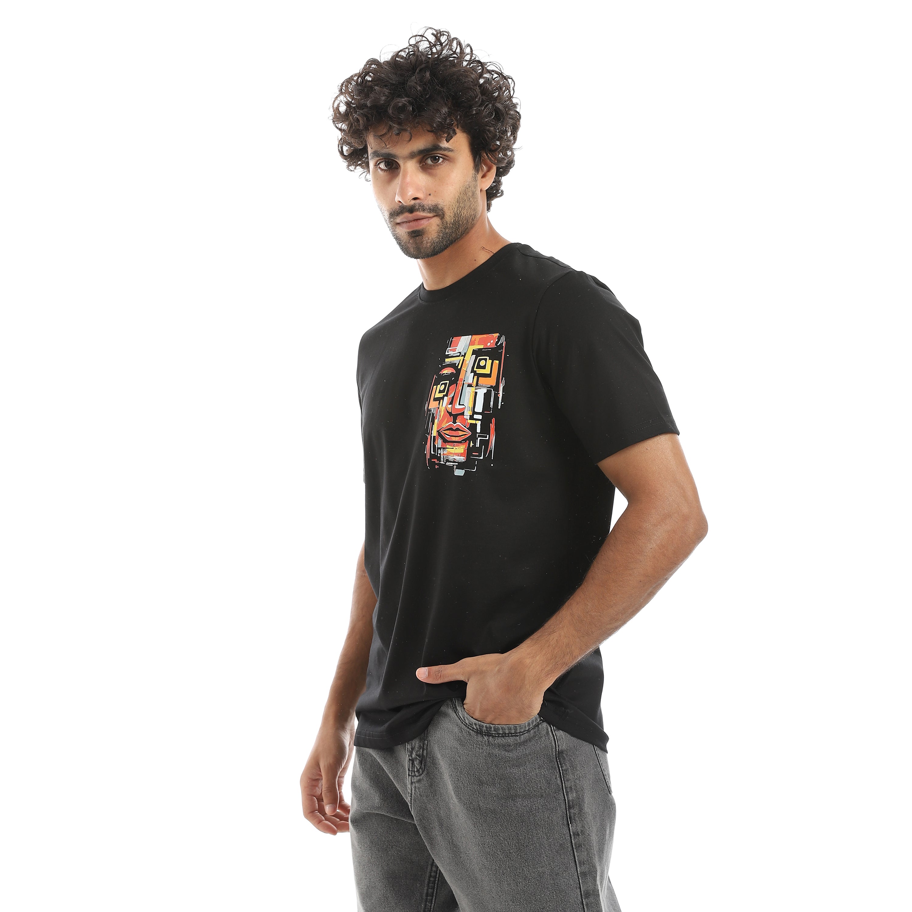 Men’s Black Graphic T-Shirt – Artistic Face Print