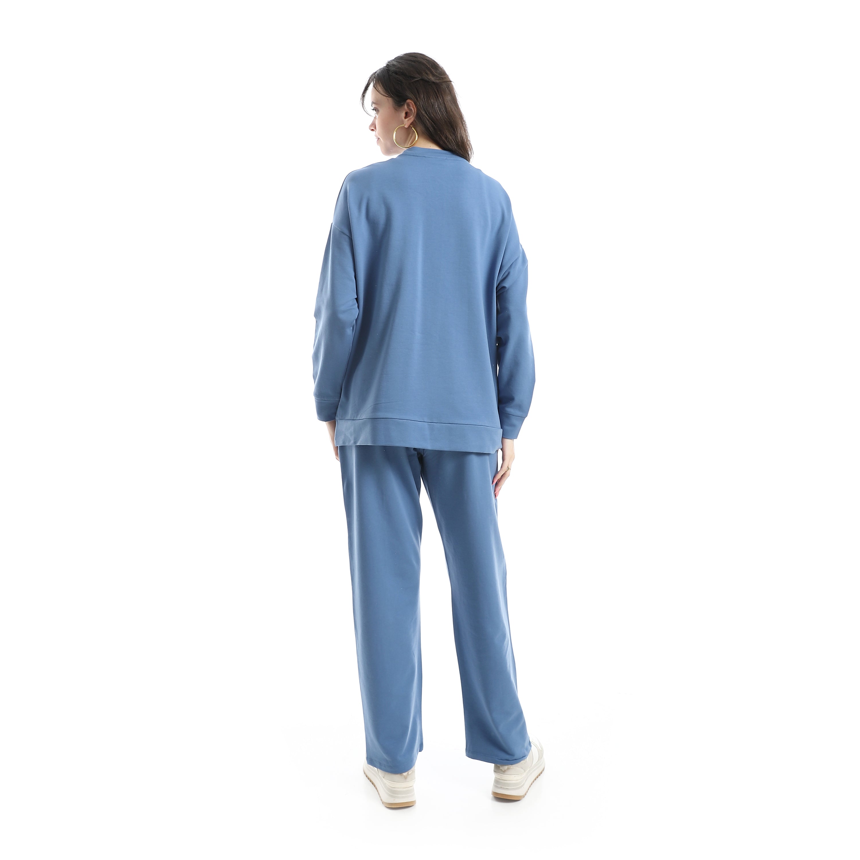 Women’s Blue Embroidered Activewear Set – Sweatshirt & Pants