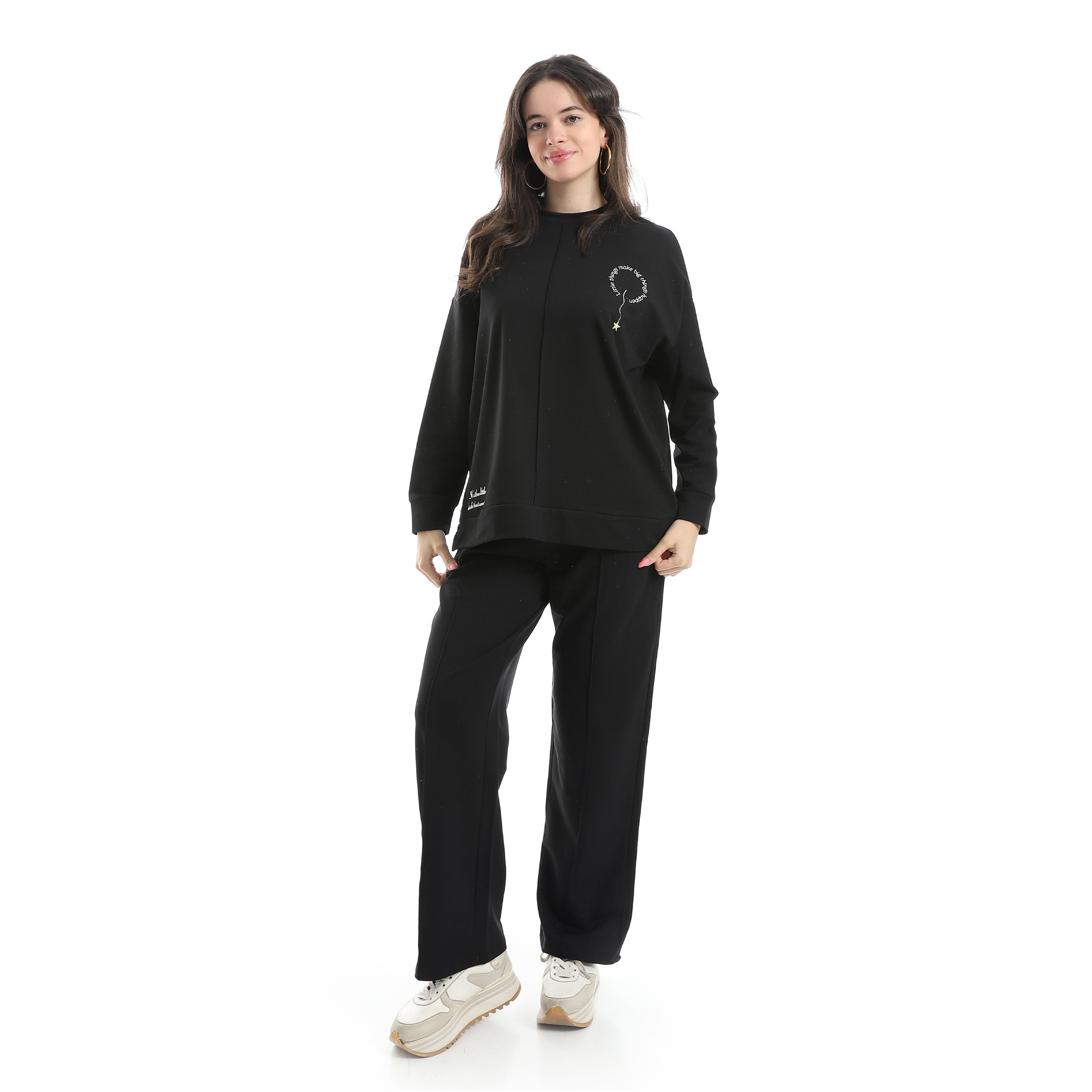 Women’s Black Embroidered Activewear Set – Sweatshirt & Pants