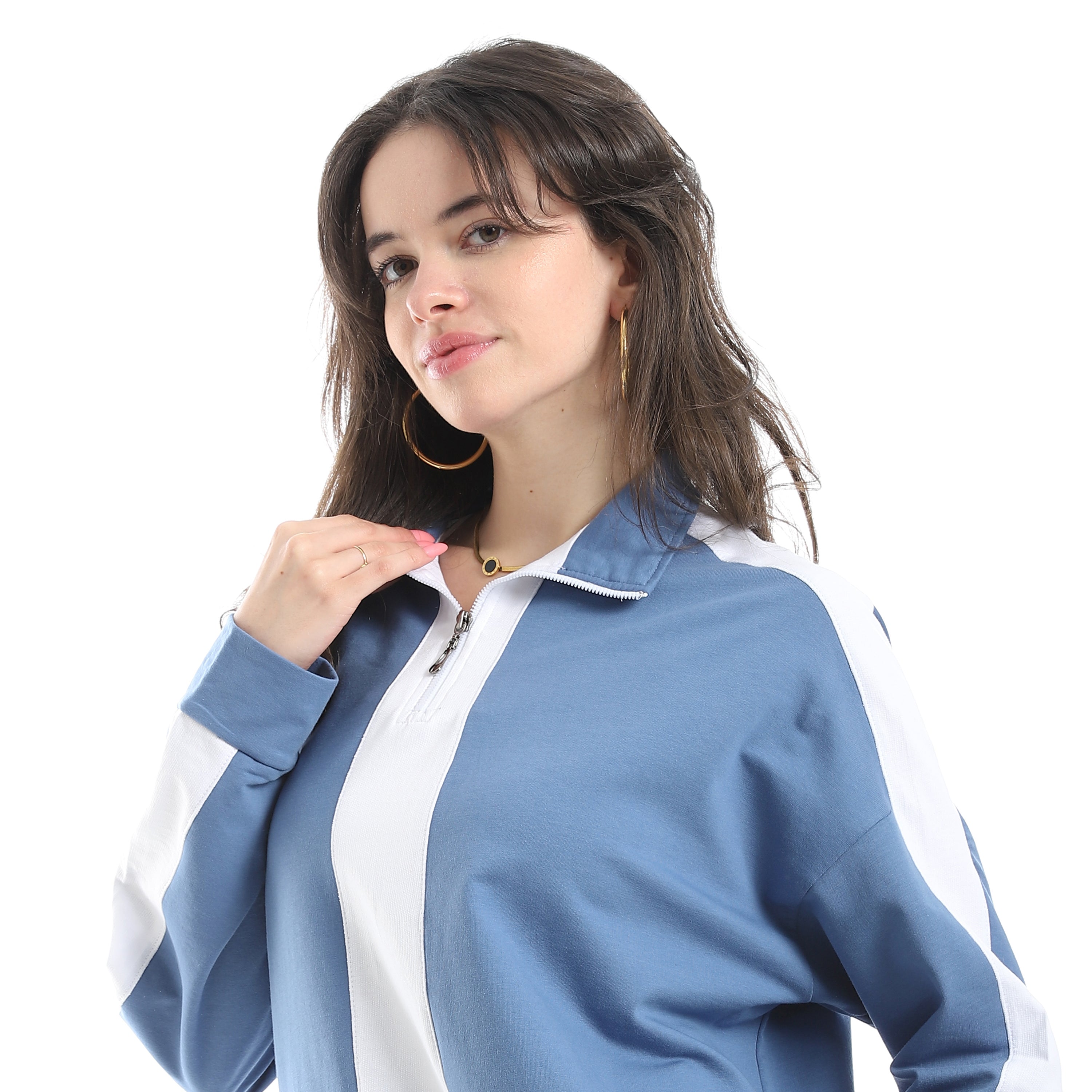 Women's Two-Tone Zip-Up Tracksuit – Blue & White