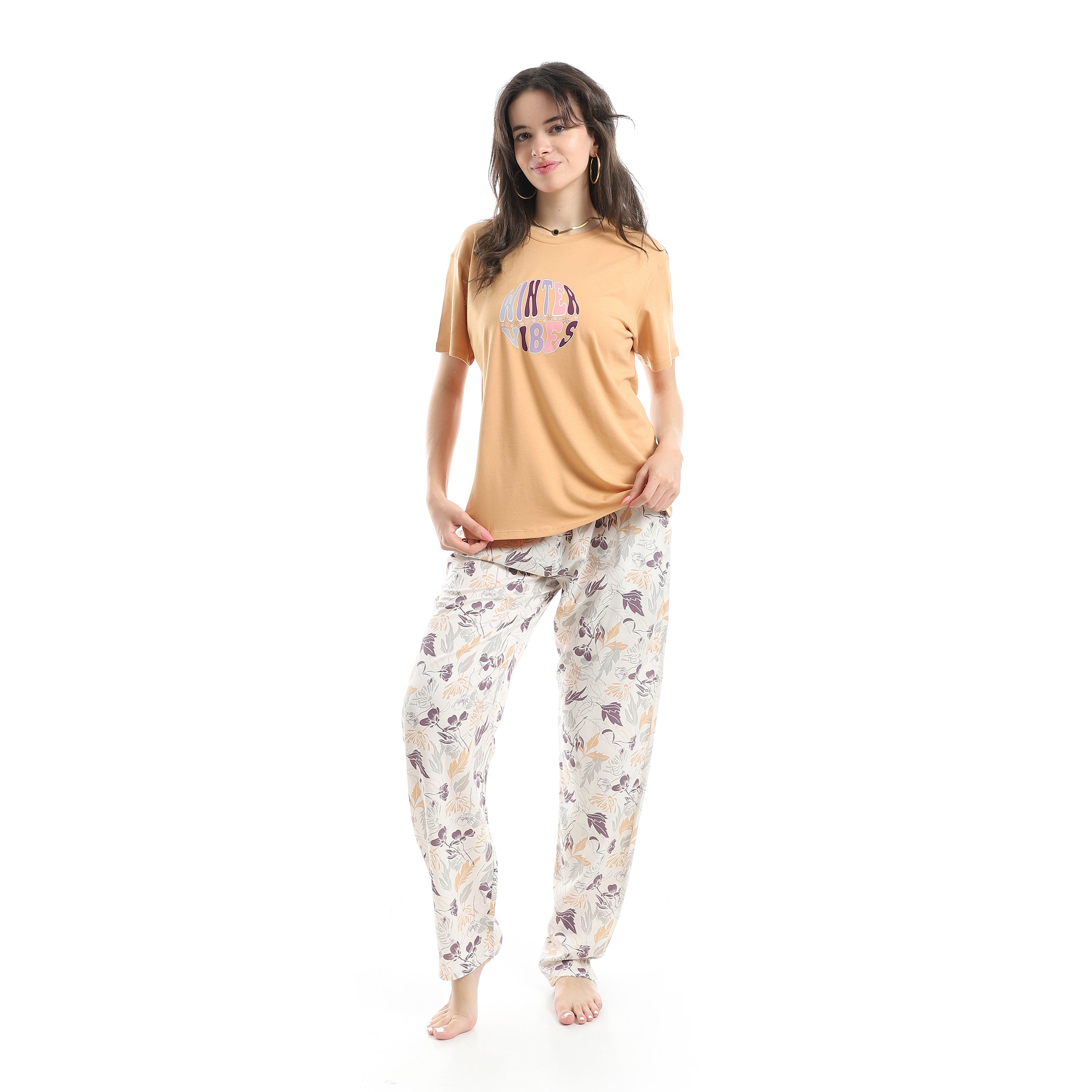 Women's Summer Pajama Floral Pants - Cafe