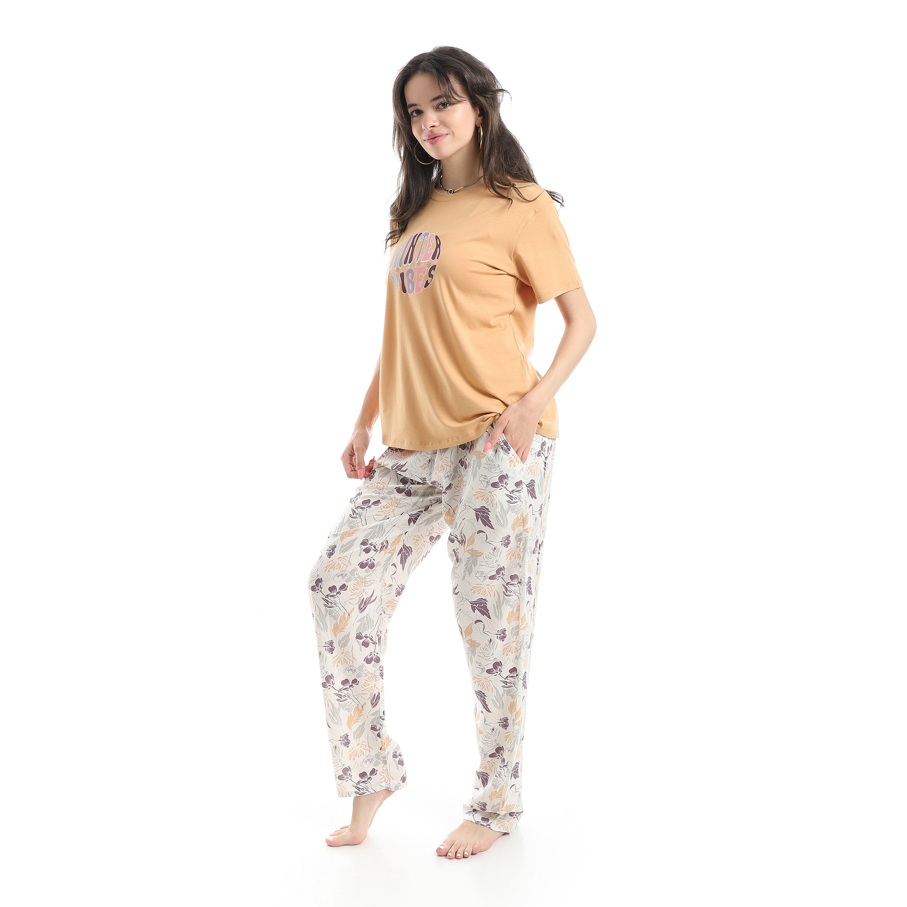 Women's Summer Pajama Floral Pants - Cafe