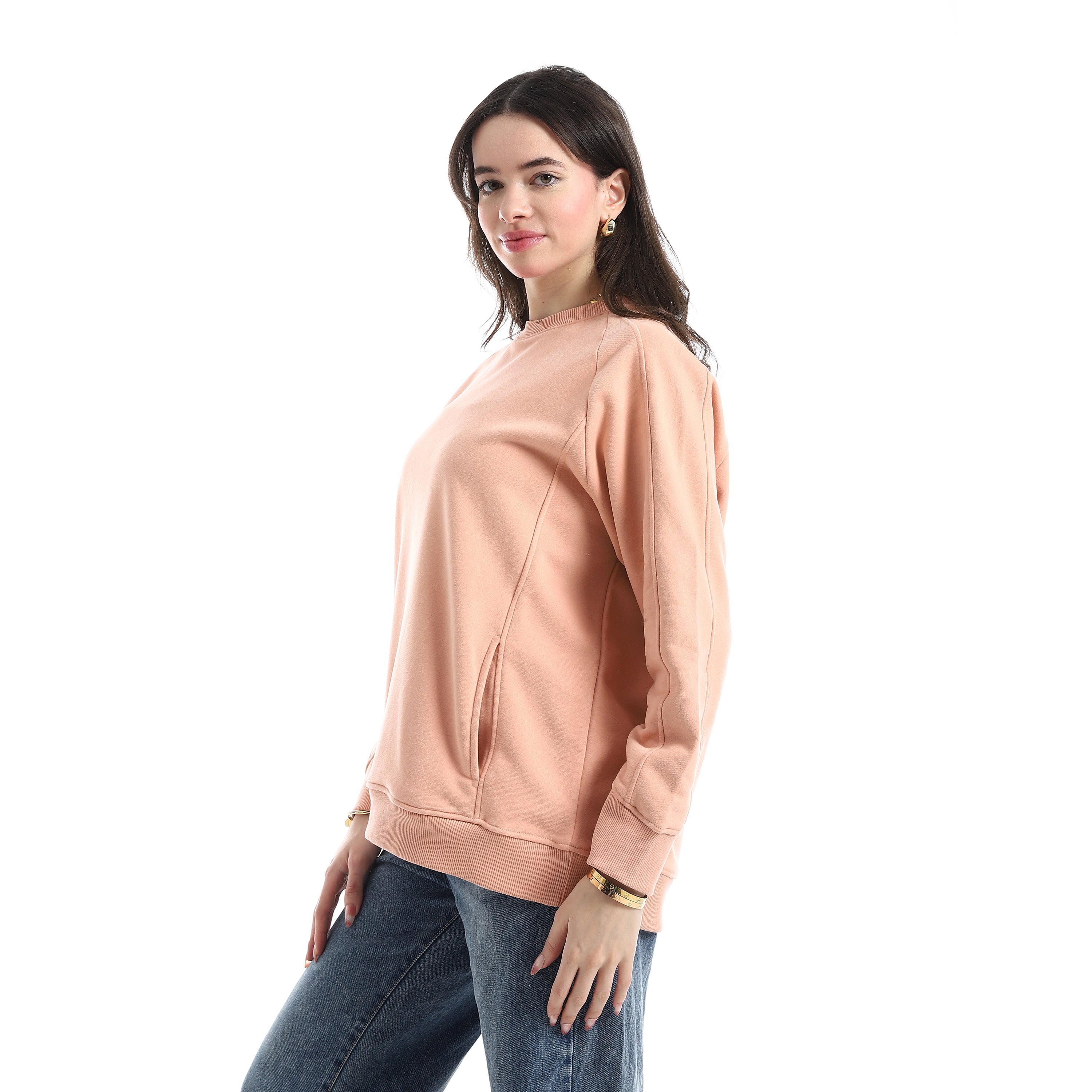 Women’s Soft Peach Crewneck Sweatshirt with Side Pockets