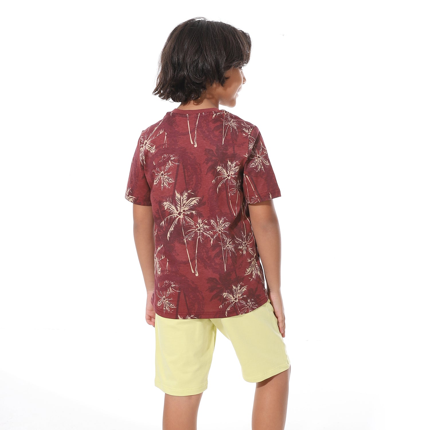 Boys Short Sleeves Tee & Slip On Shorts Pajama Set -Dark Red