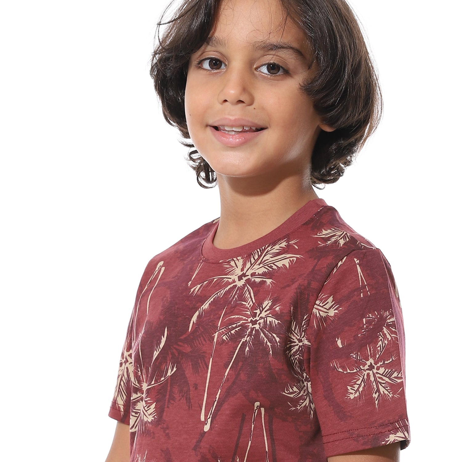 Boys Short Sleeves Tee & Slip On Shorts Pajama Set -Dark Red